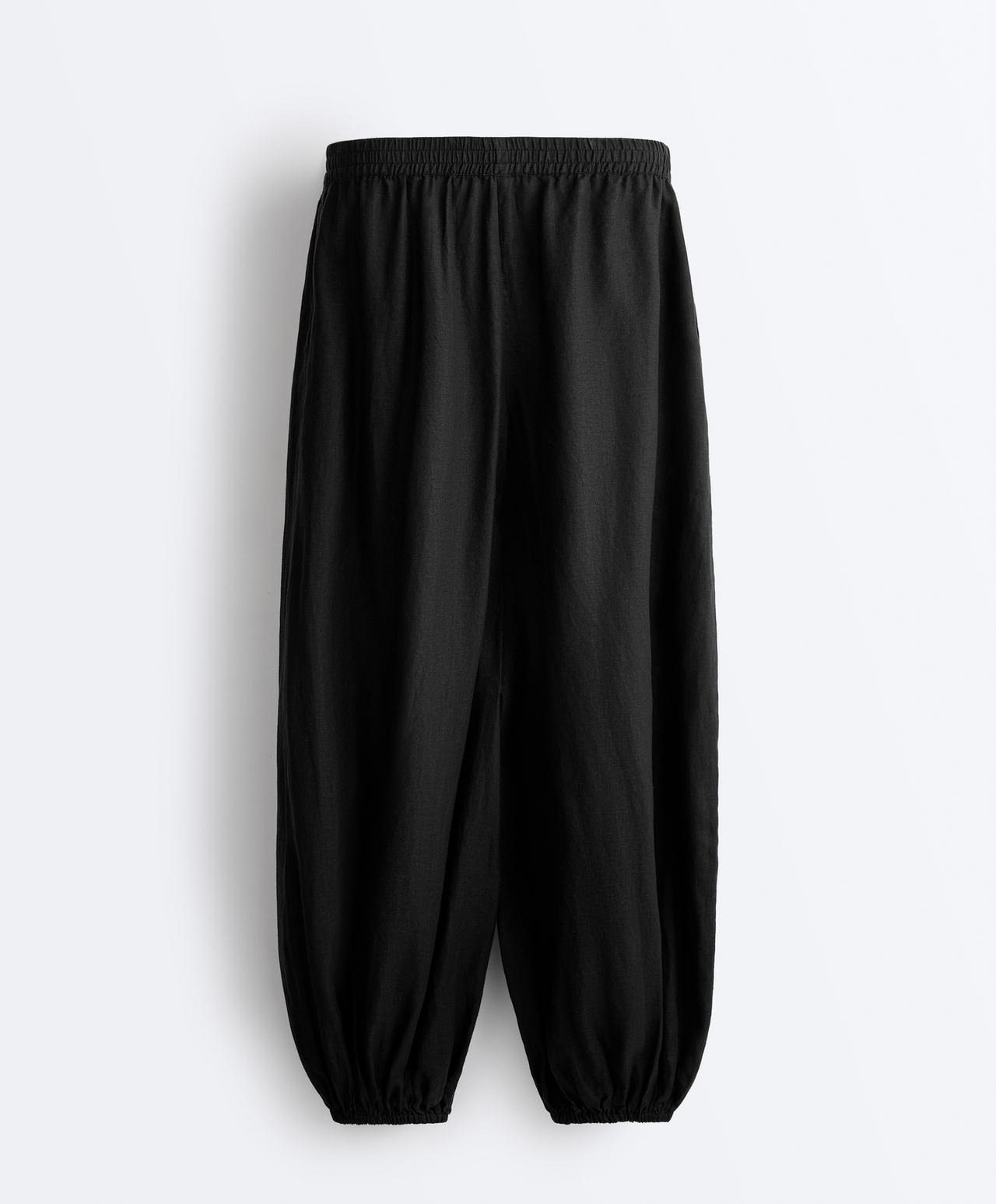 100% linen bloomer trousers — BLACK