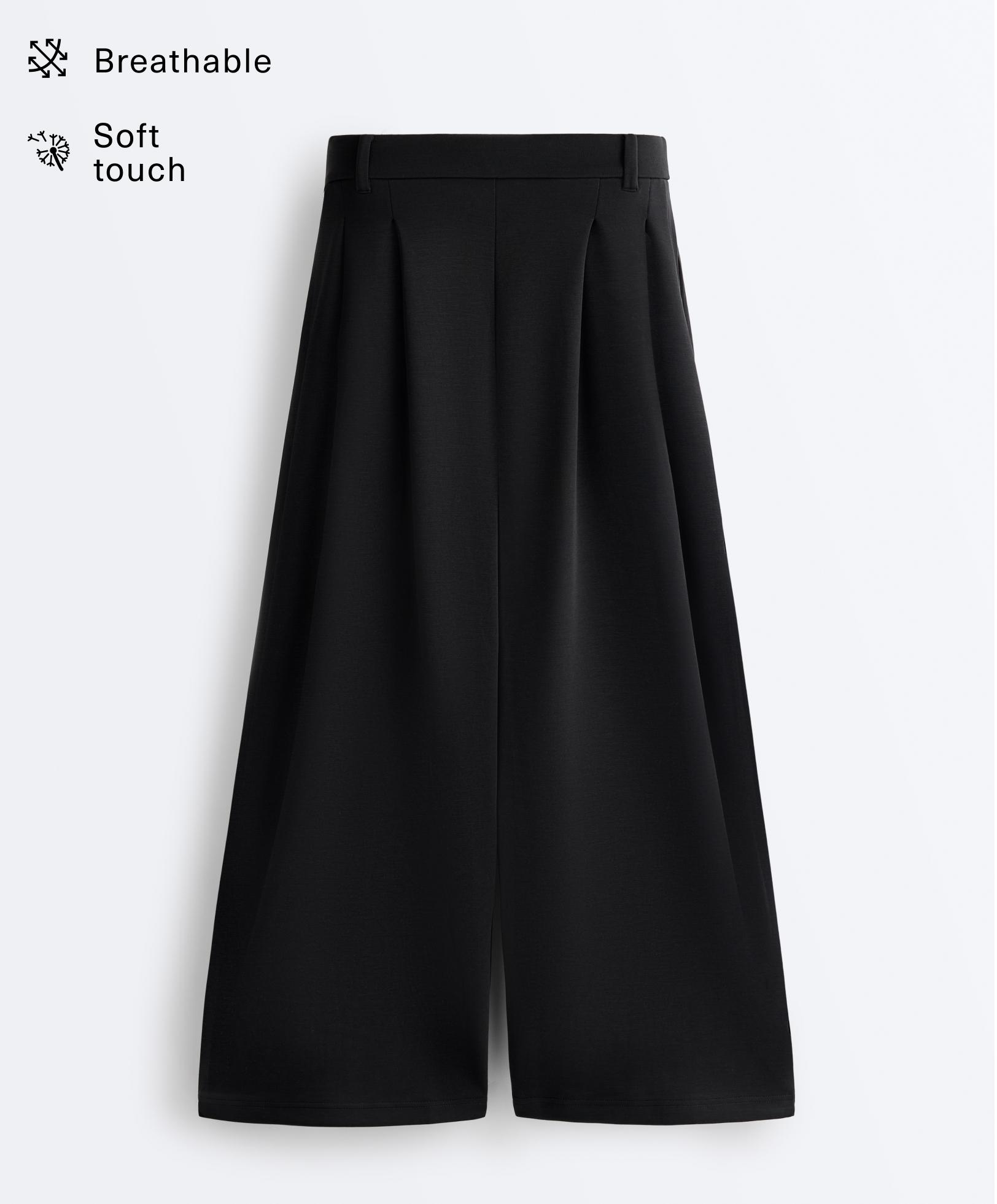 Soft-touch wide-leg crop trousers with modal and pleats — BLACK