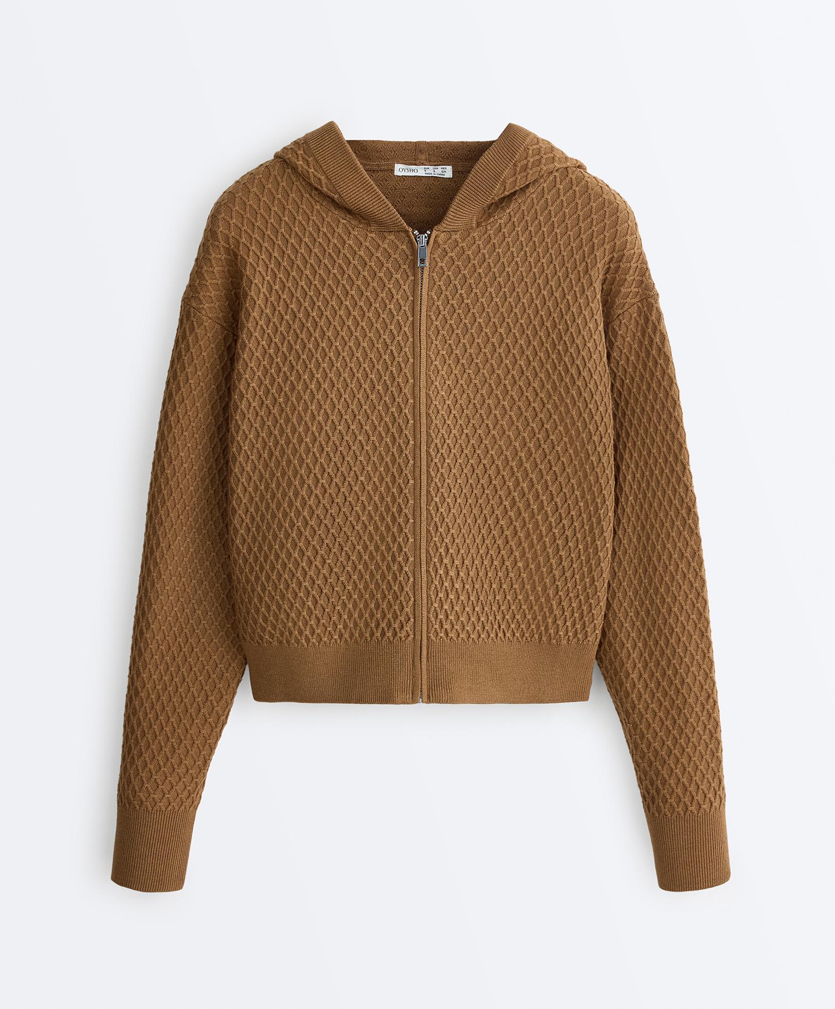 Structured knit hooded jacket — COPPER