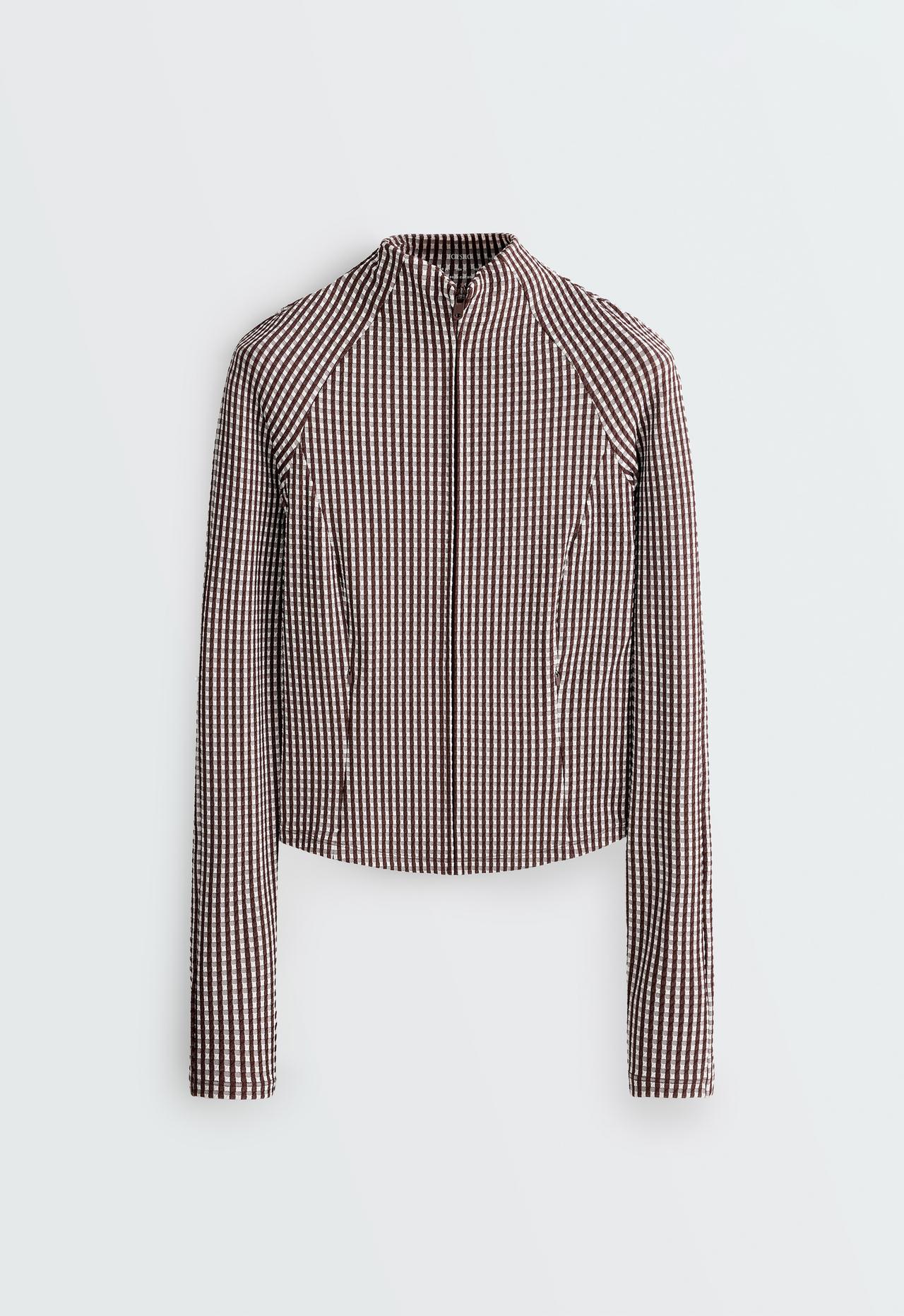 Gingham technical jacket — DARK REDDISH‑BROWN