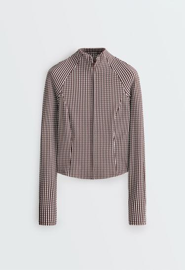 Gingham technical jacket — DARK REDDISH‑BROWN 9