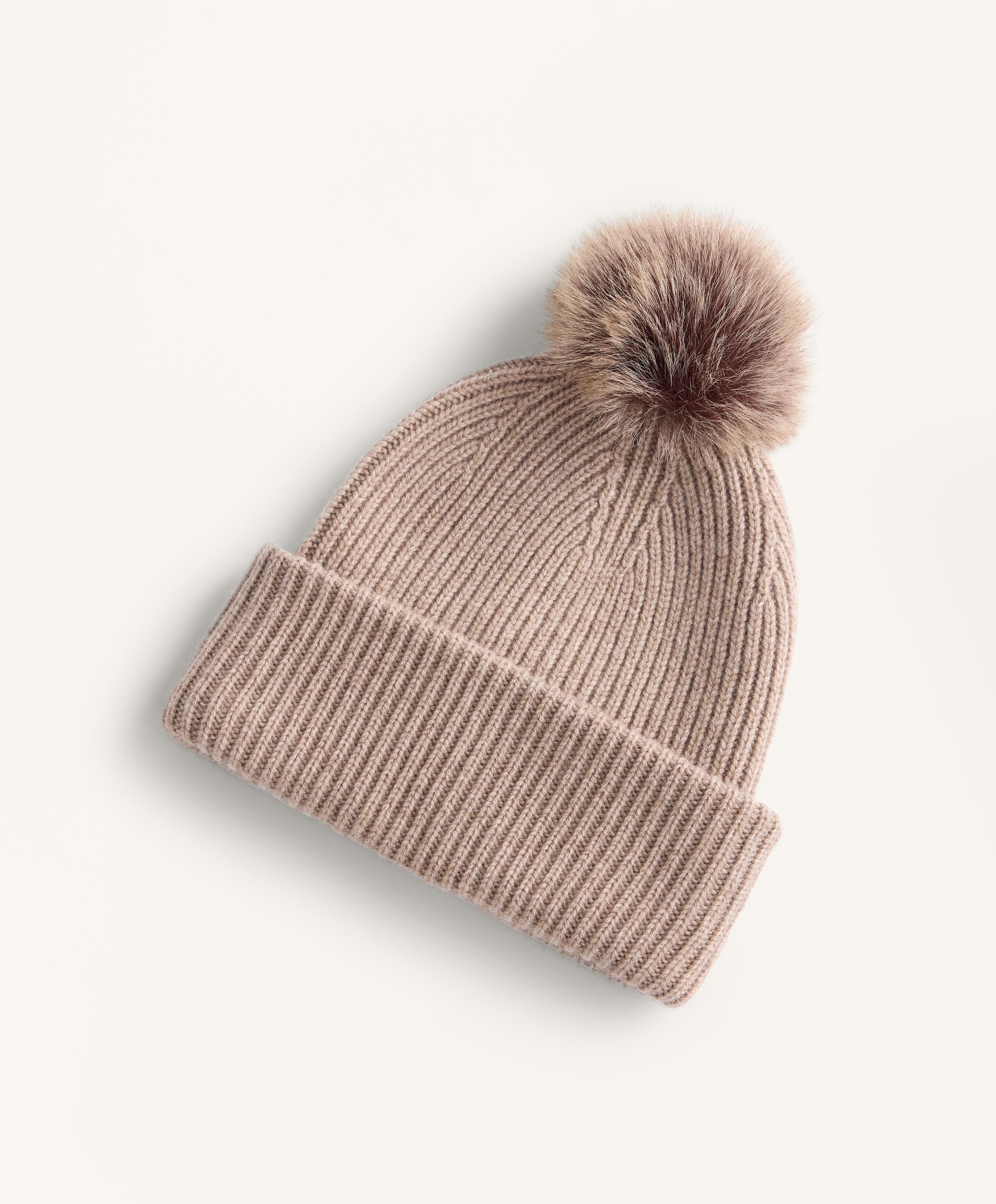 Wool blend knit pompom hat — SOFT MINK