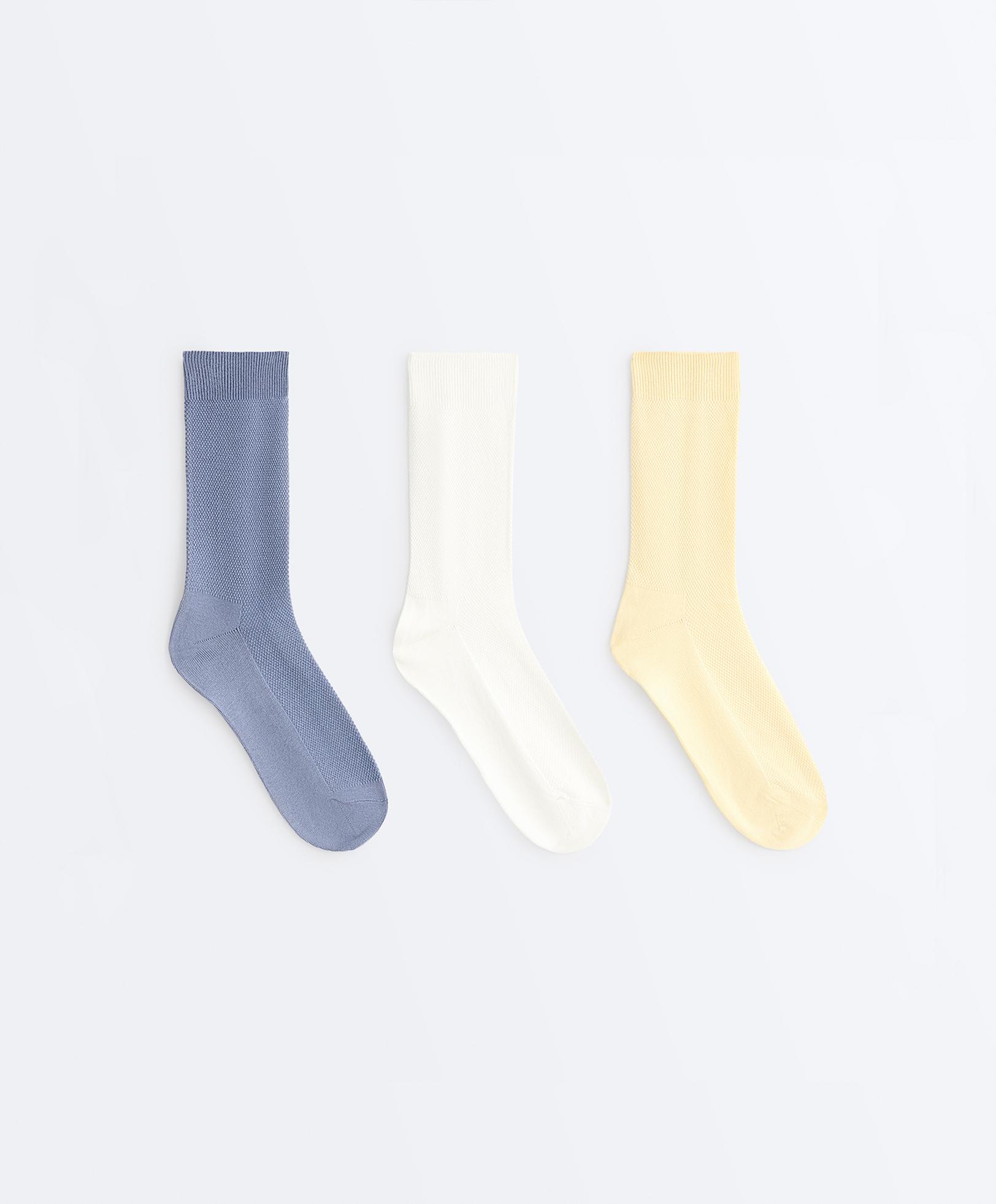 3 pairs of cotton blend classic pique socks — YELLOW