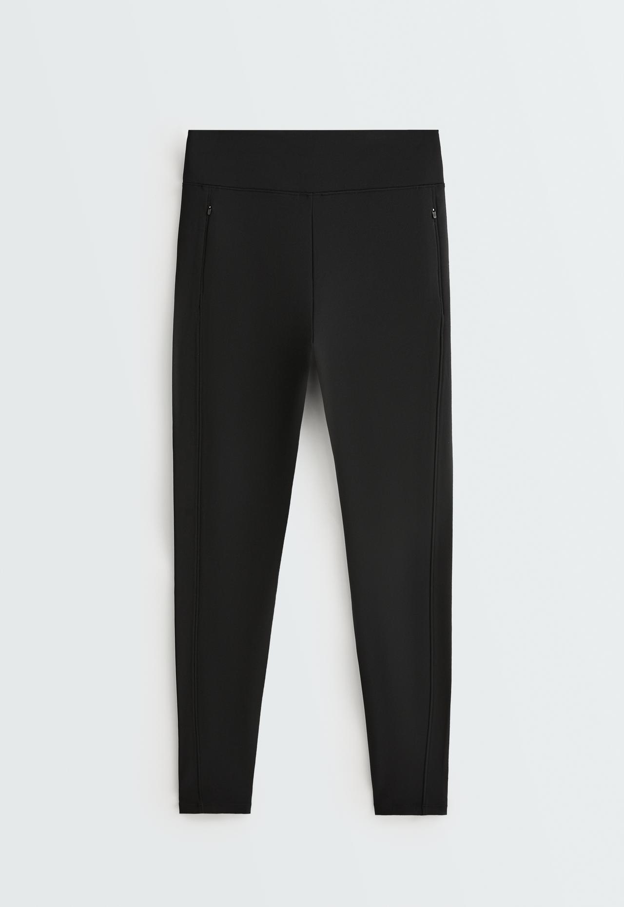 Ankle-length High rise Warm leggings with zips 70cm — BLACK