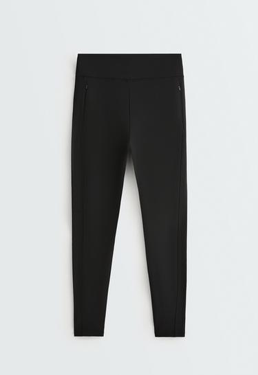 Ankle-length High rise Warm leggings with zips 70cm — BLACK 4