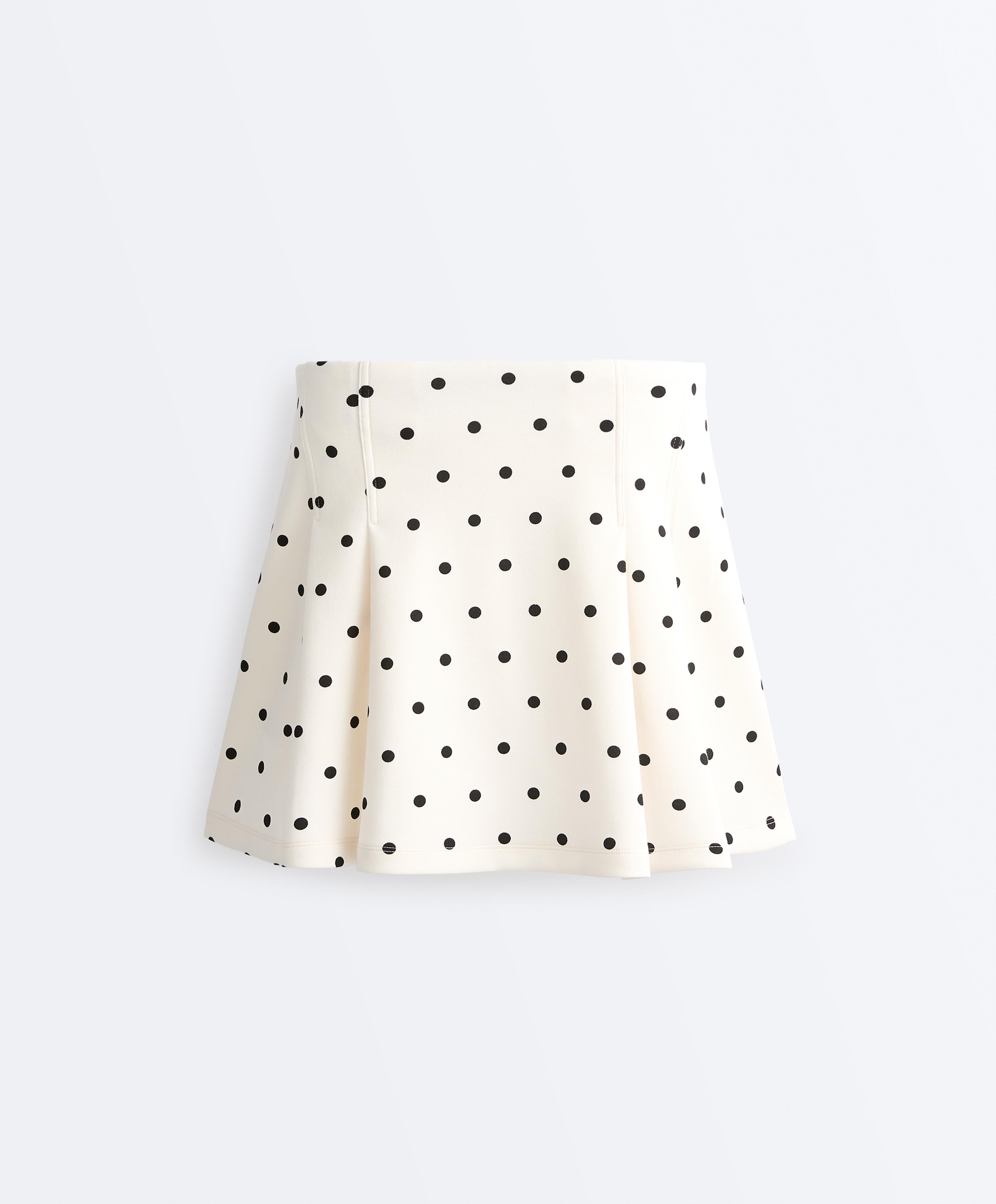 Short piqué skirt with cotton polka dots — PALE ECRU