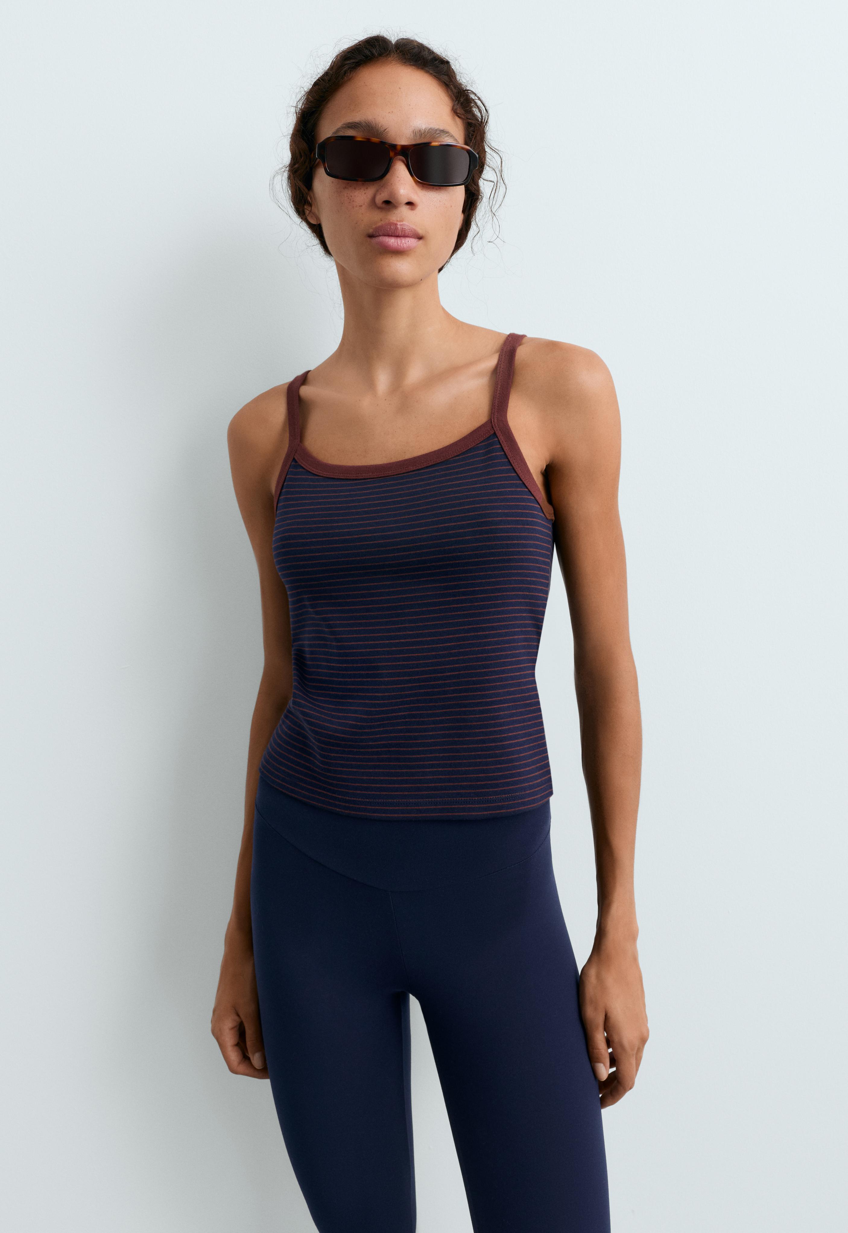 Striped cotton-blend rib vest top