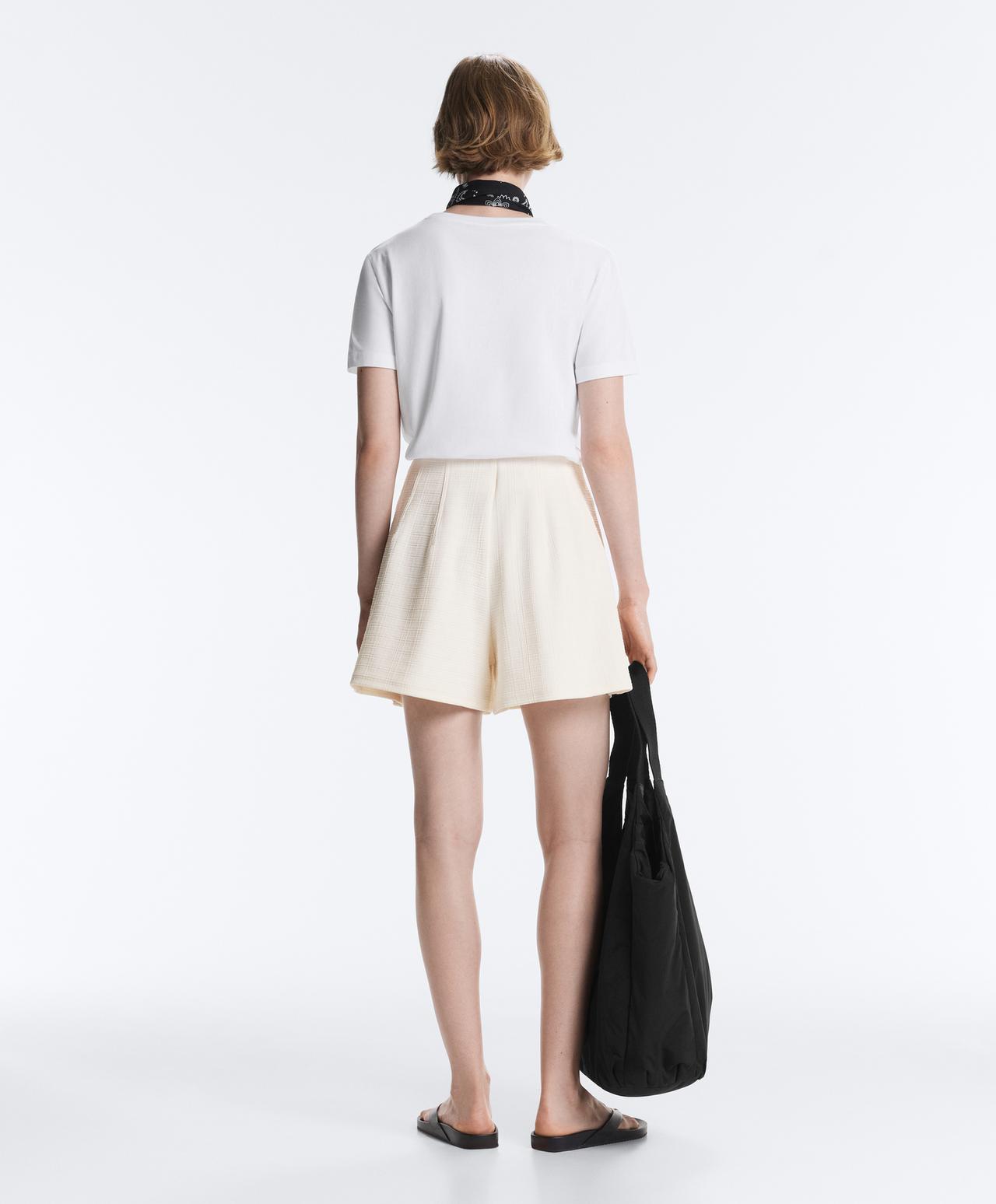 Striped textured cotton bermuda shorts — PALE ECRU