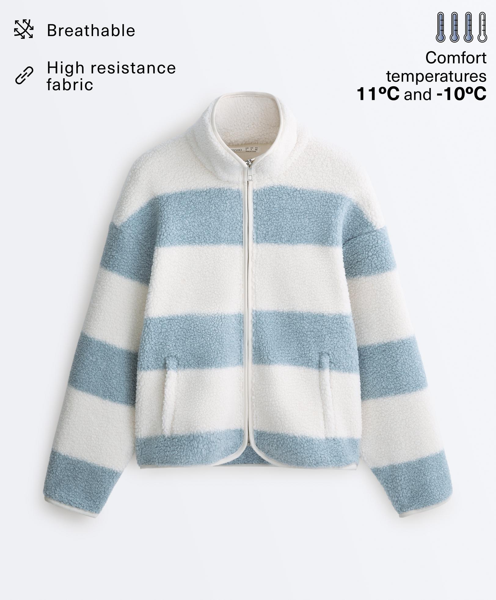 Striped faux-shearling bomber jacket — DUSTY-BLUE