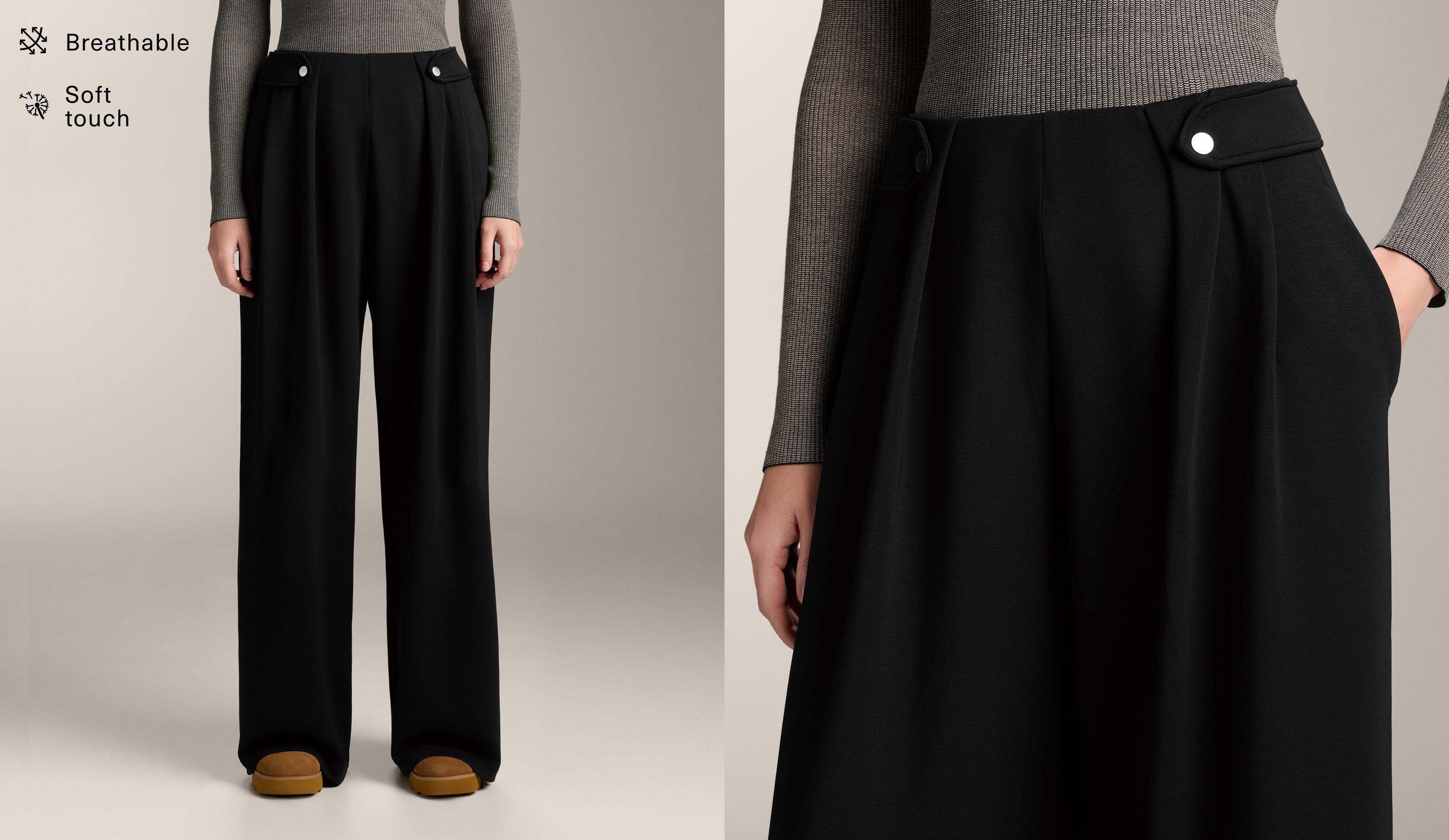 Soft-touch modal wide-leg trousers with pleat waist detail