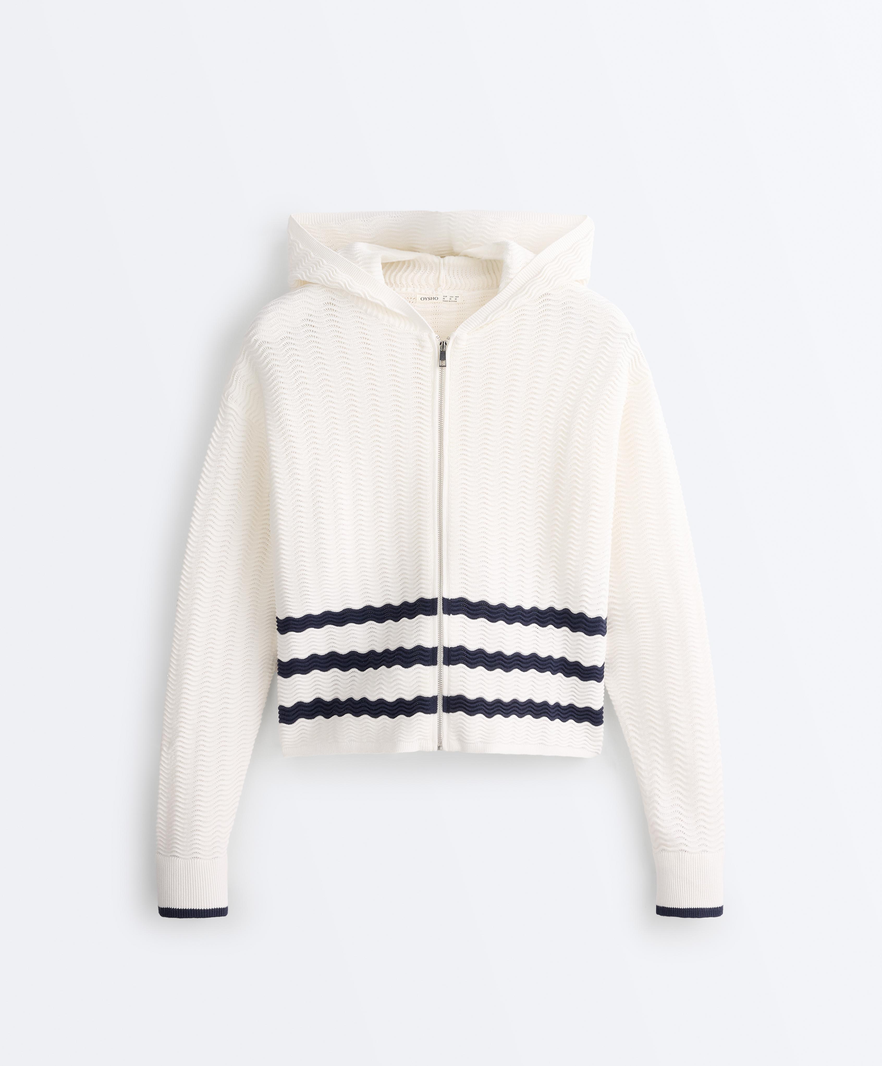 Wave knit hooded jacket — WHITE