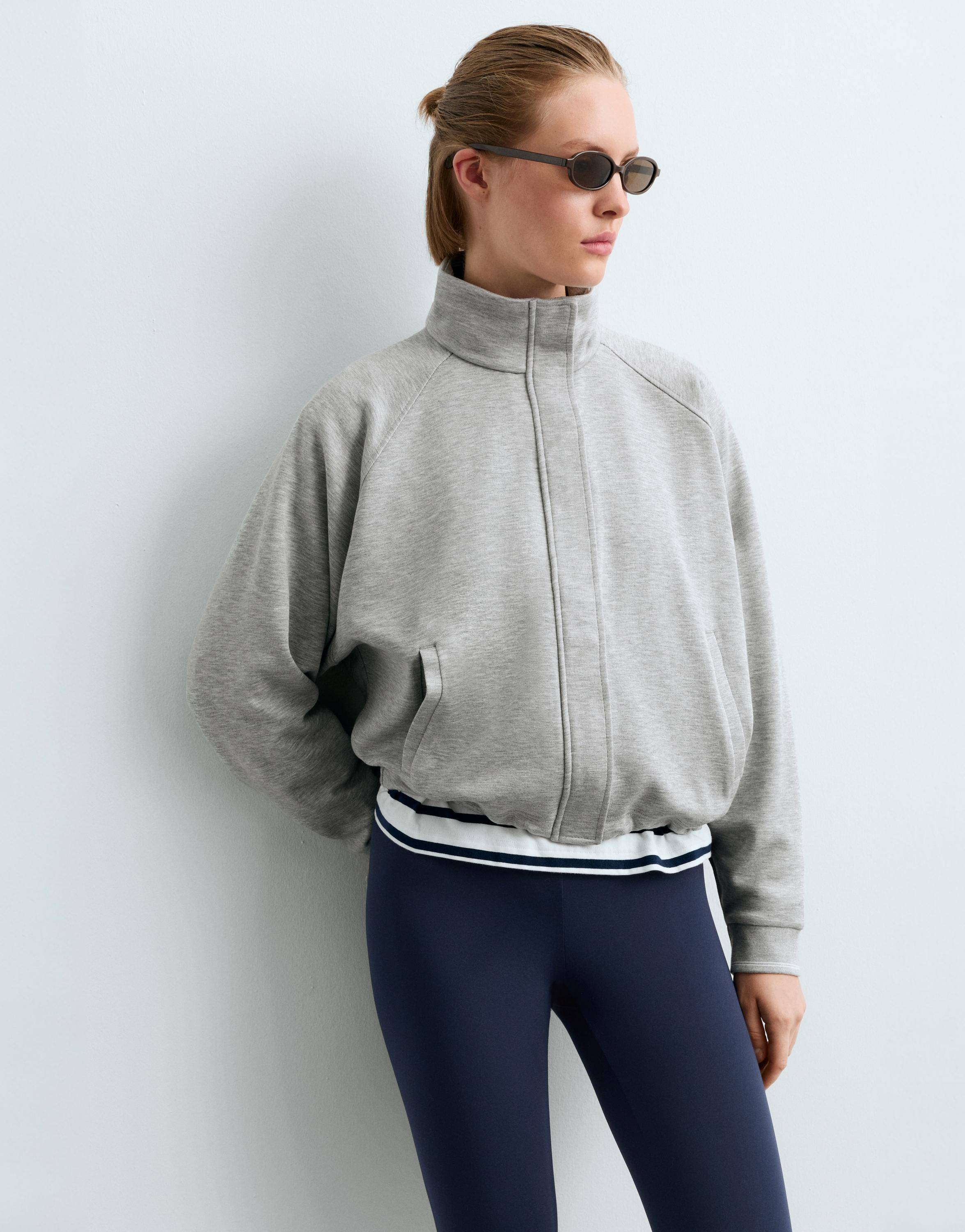 High neck piqué jacket — GREY MELANGE