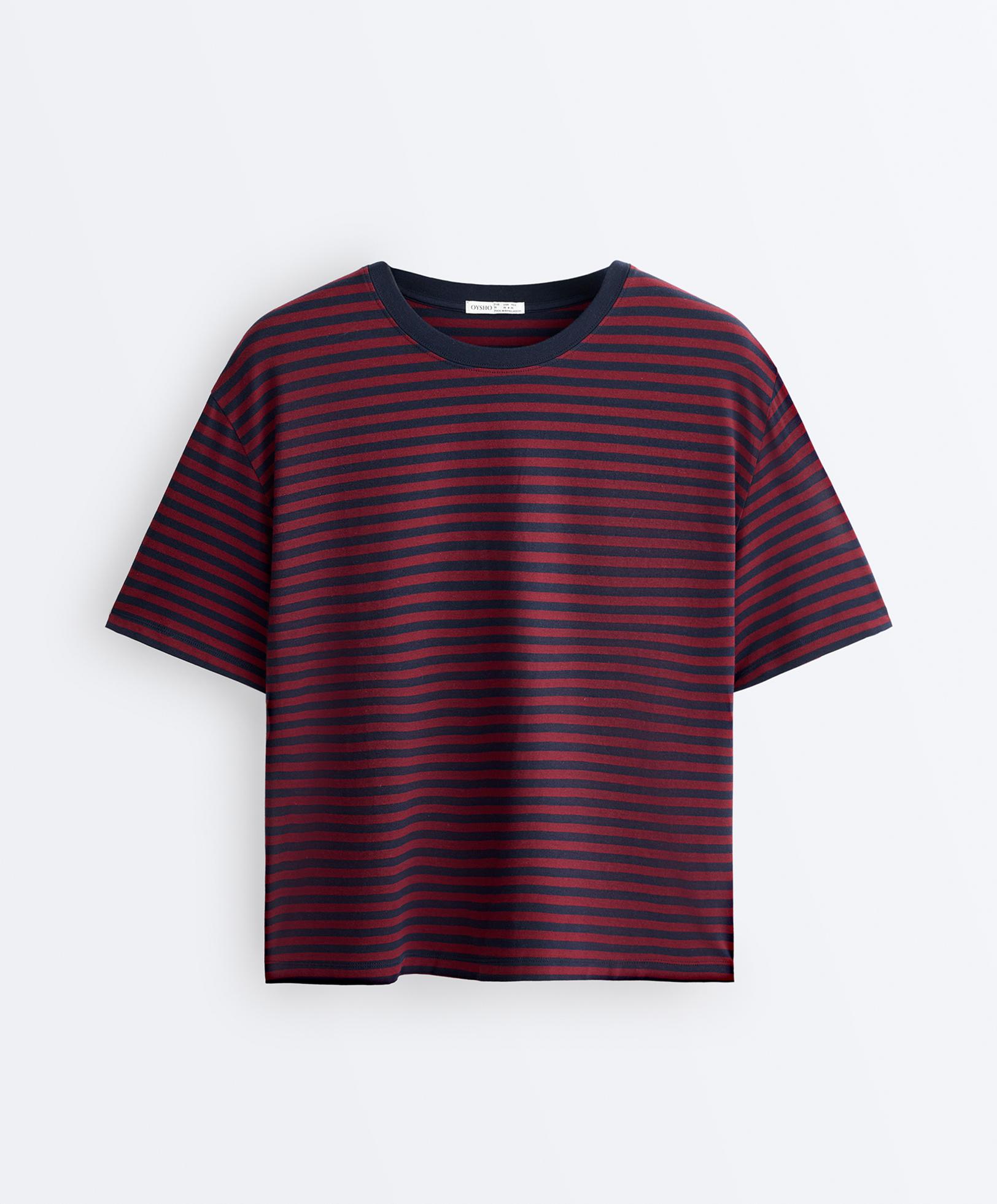 Boxy short sleeve striped cotton blend T-shirt — BRIGHT RED