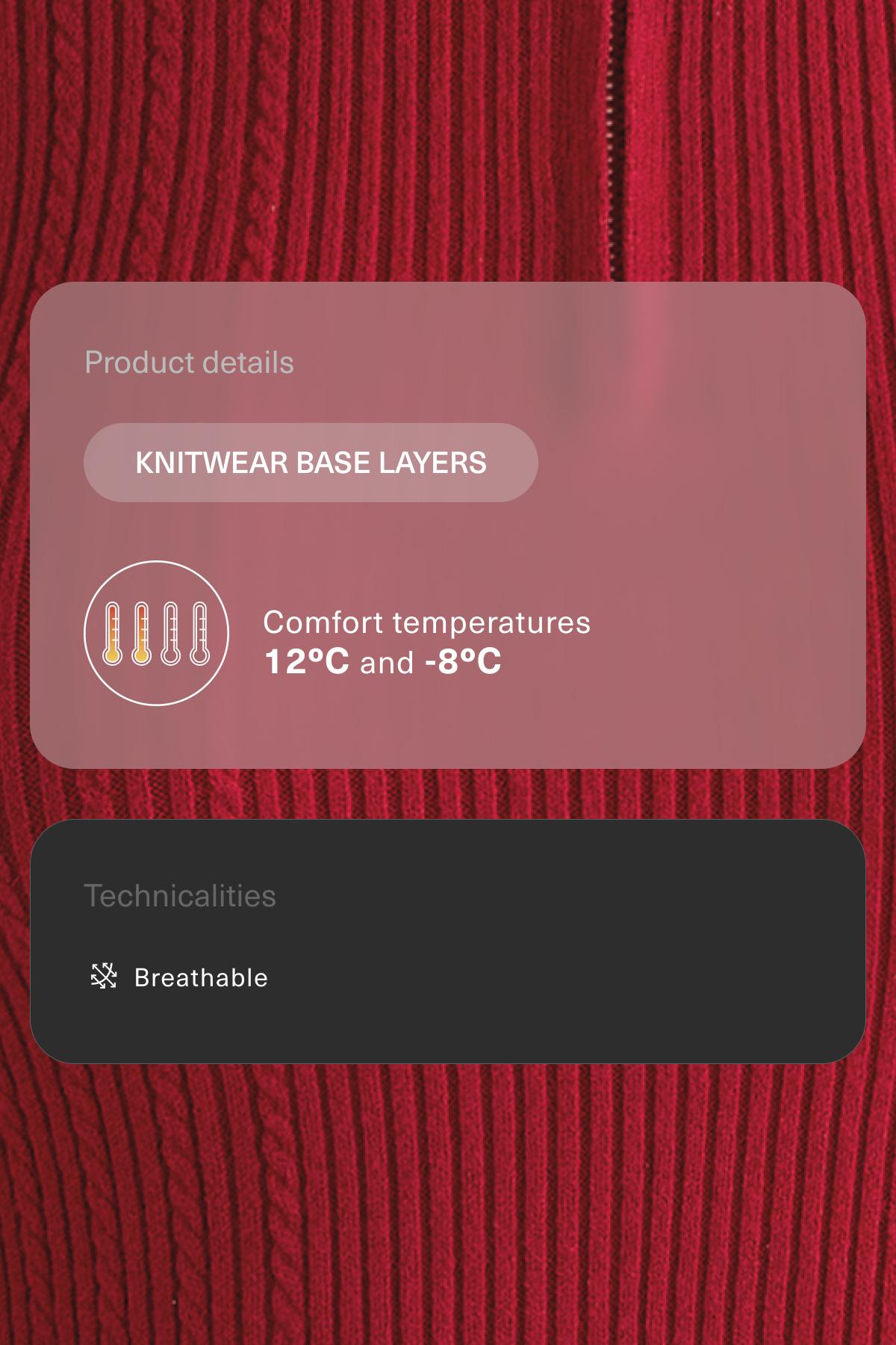 Cable knit thermal base layer T-shirt — RED