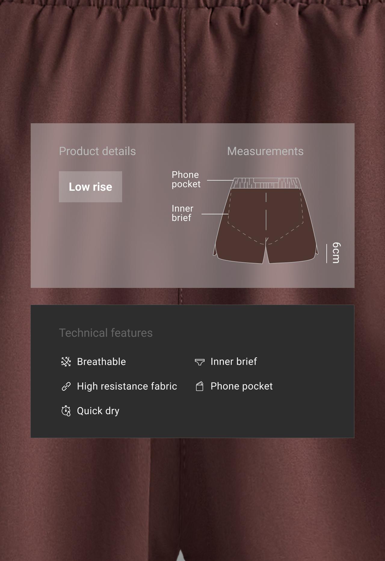6cm low-rise technical shorts — CHOCOLATE