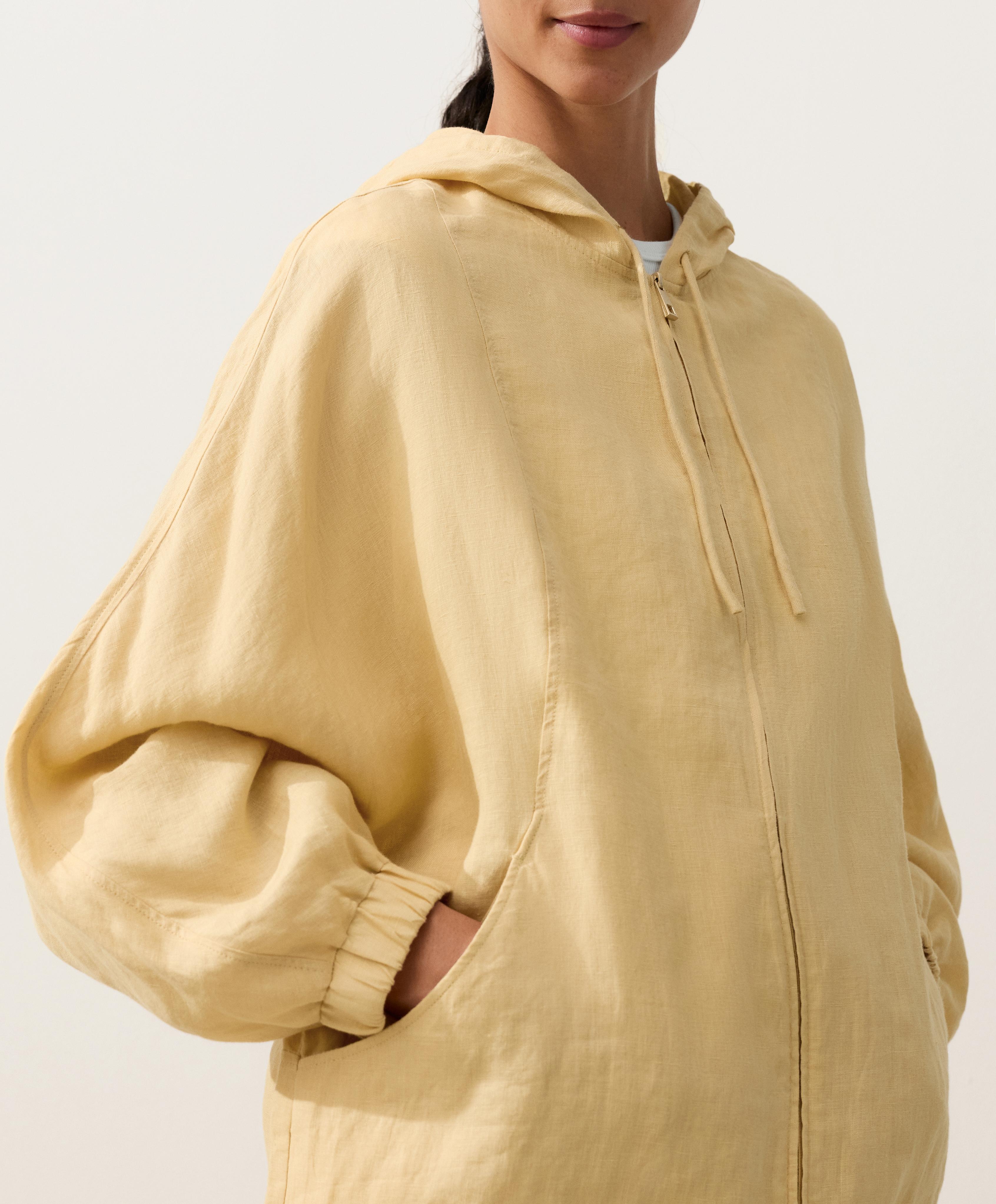 100% linen striped hooded jacket 100% linen striped hooded jacket