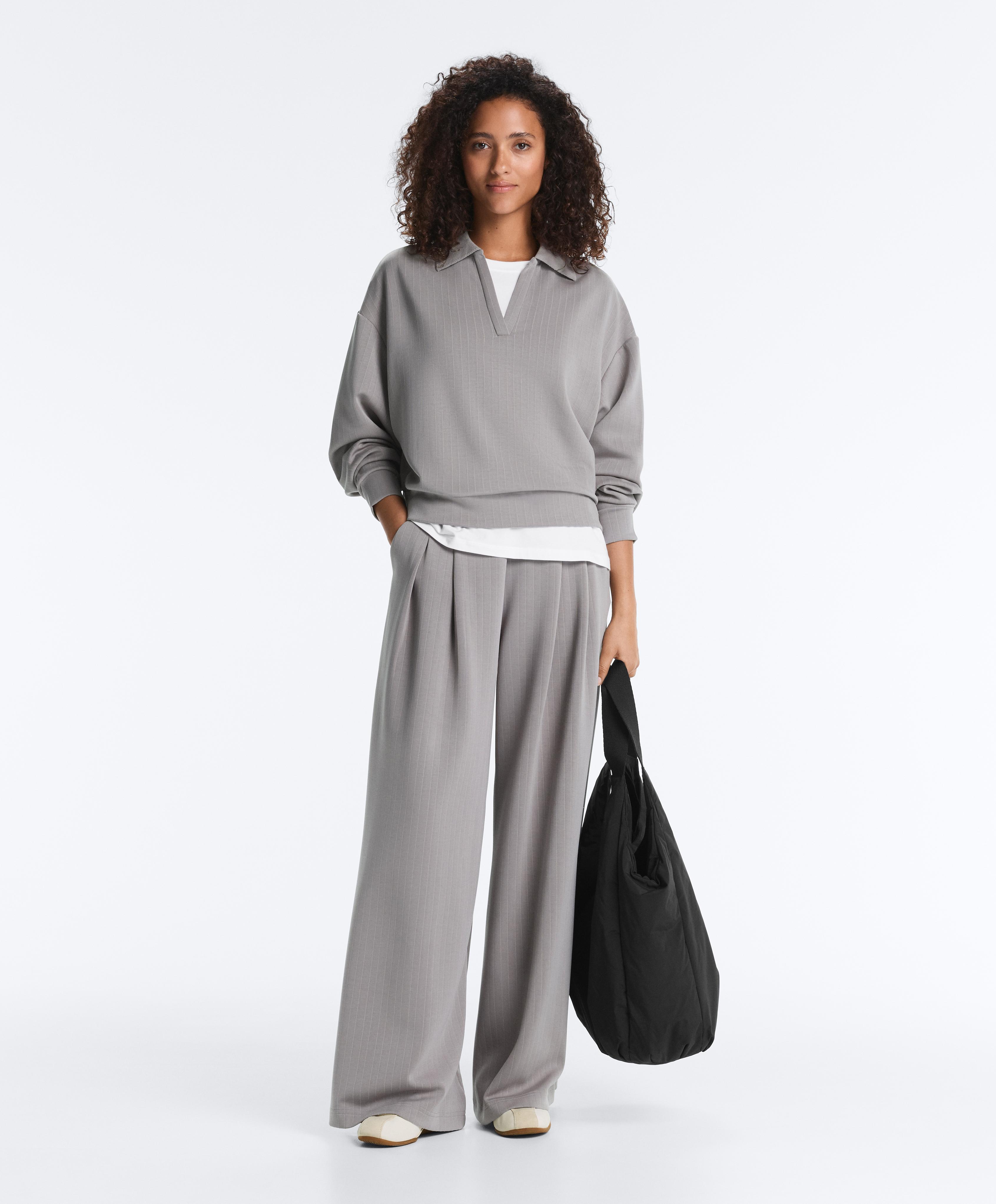 Striped polo shirt with soft touch modal — MID GREY