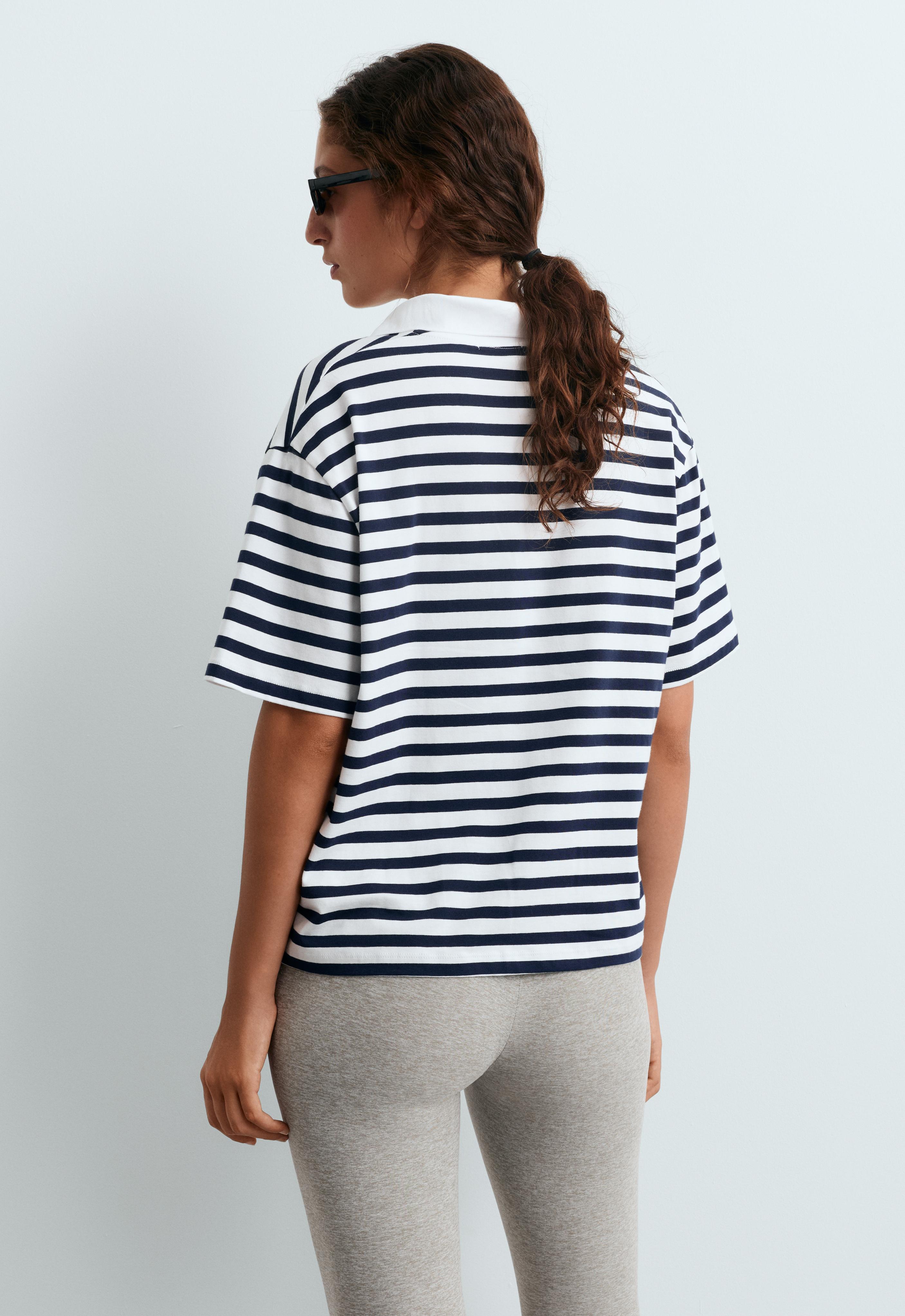 Boxy short-sleeved polo neck cotton blend T-shirt — NAVY BLUE