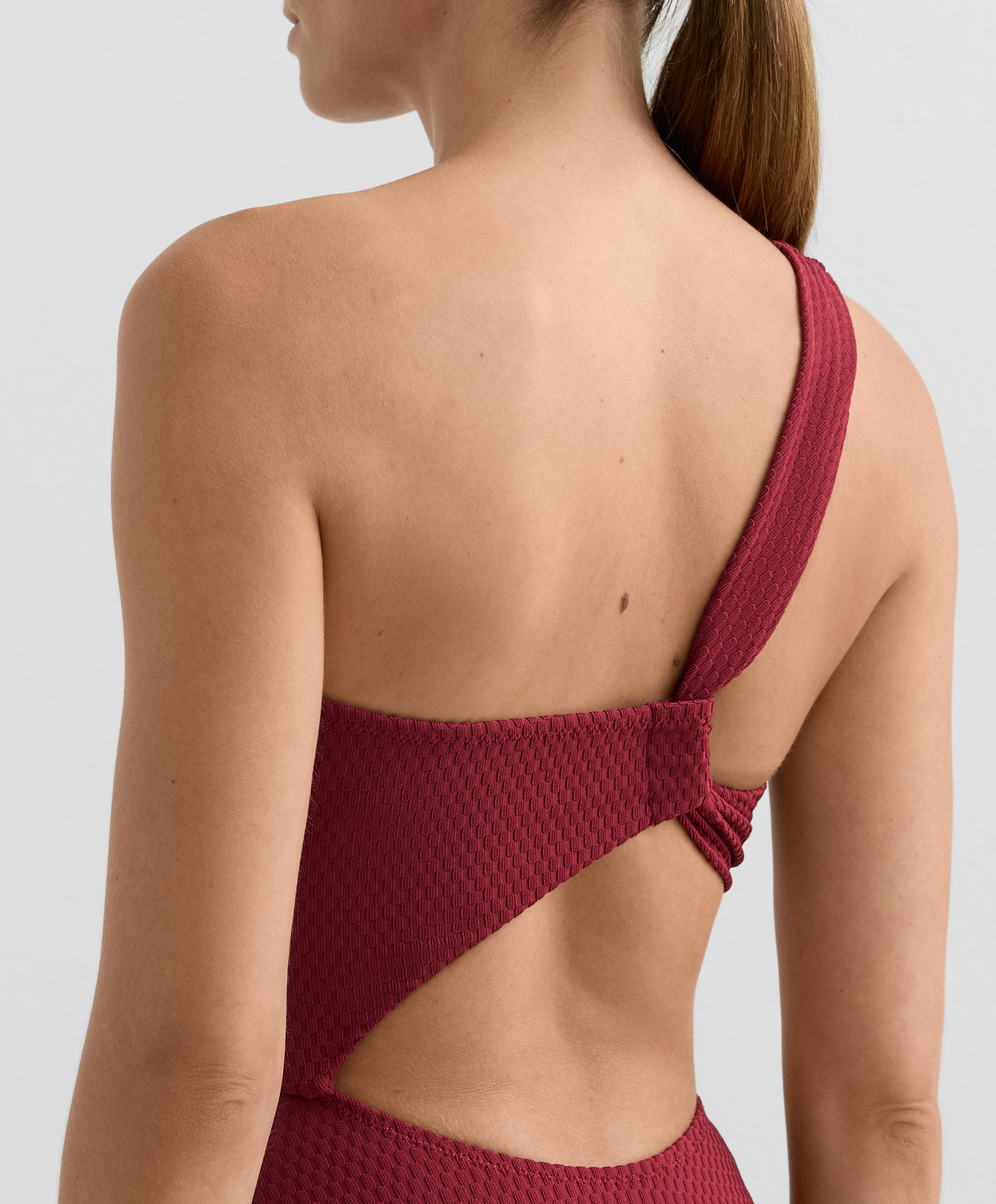 Mini check jacquard asymmetric trikini — PALE PLUM