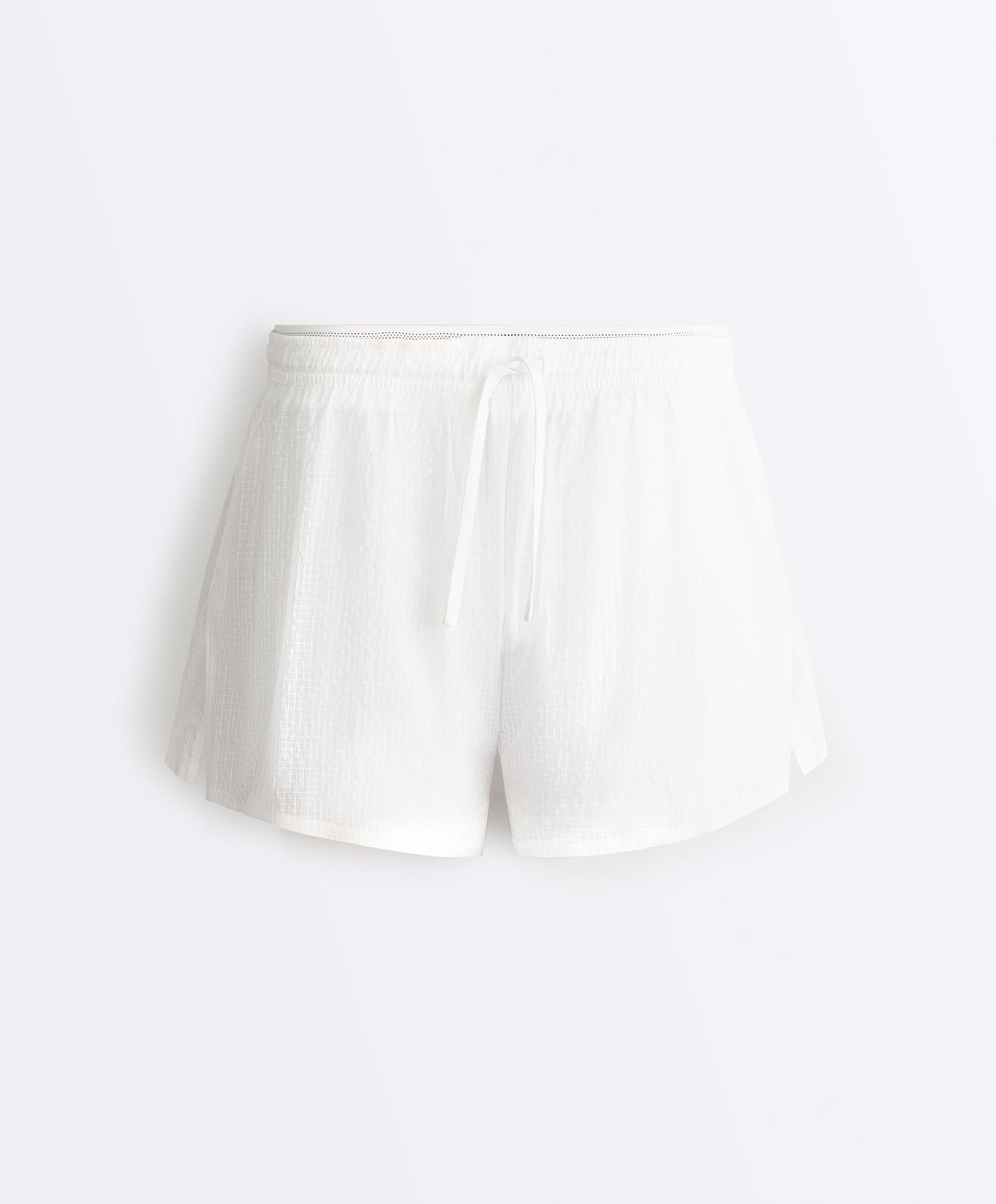 Technical 2-in-1 checked mid-rise shorts — WHITE