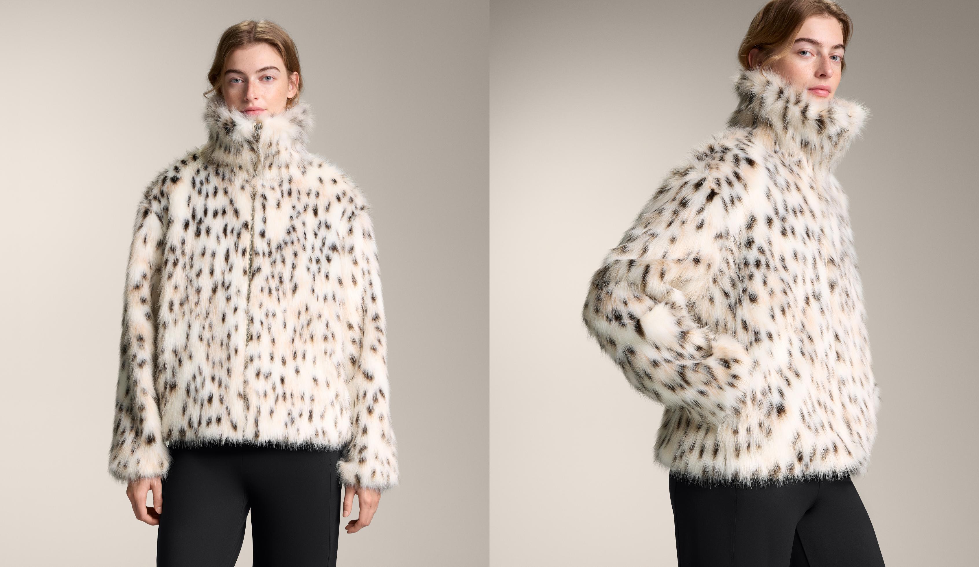 Animal print faux-fur jacket — ECRU