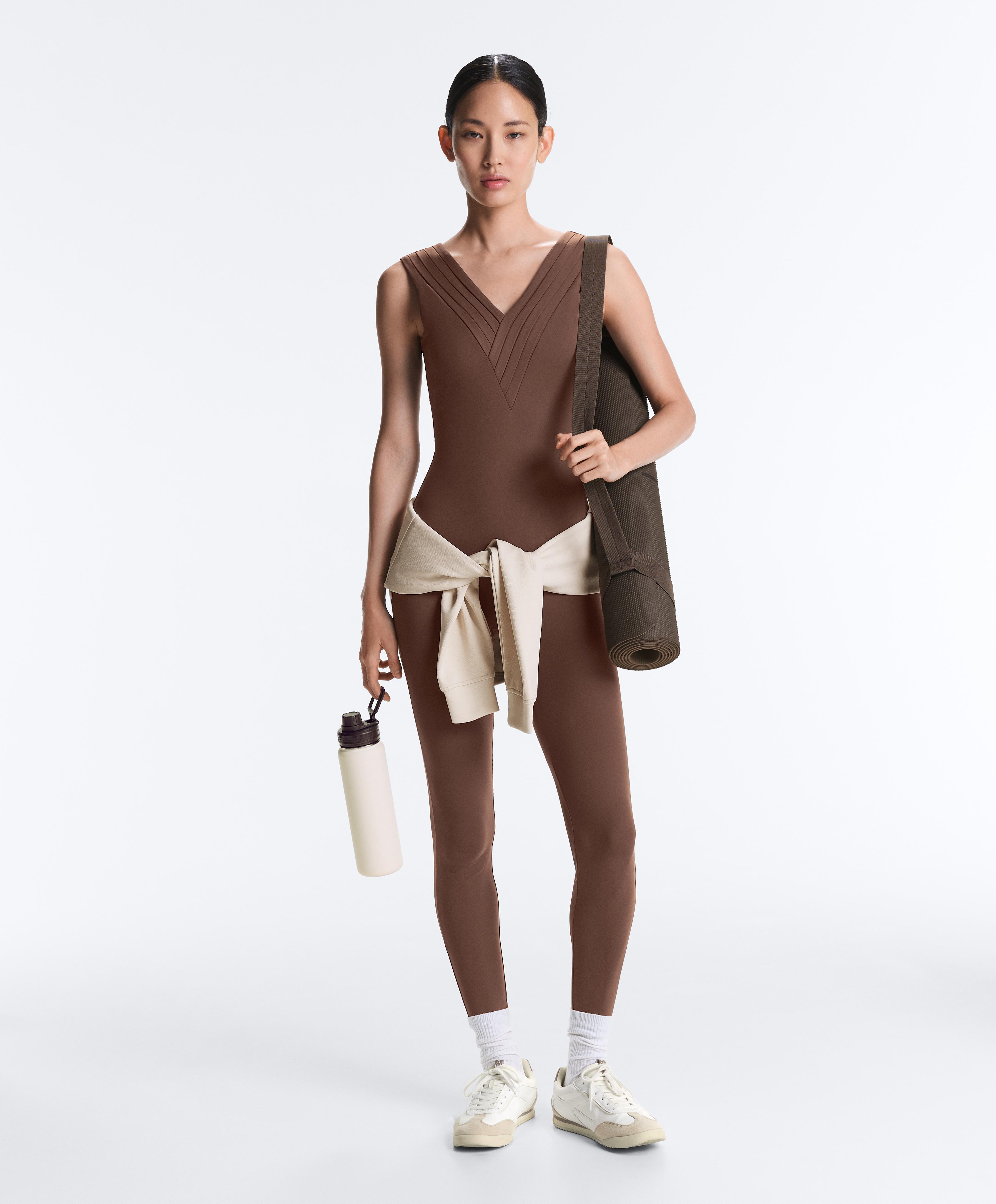 Pleated Comfortlux long jumpsuit — MID-BROWN