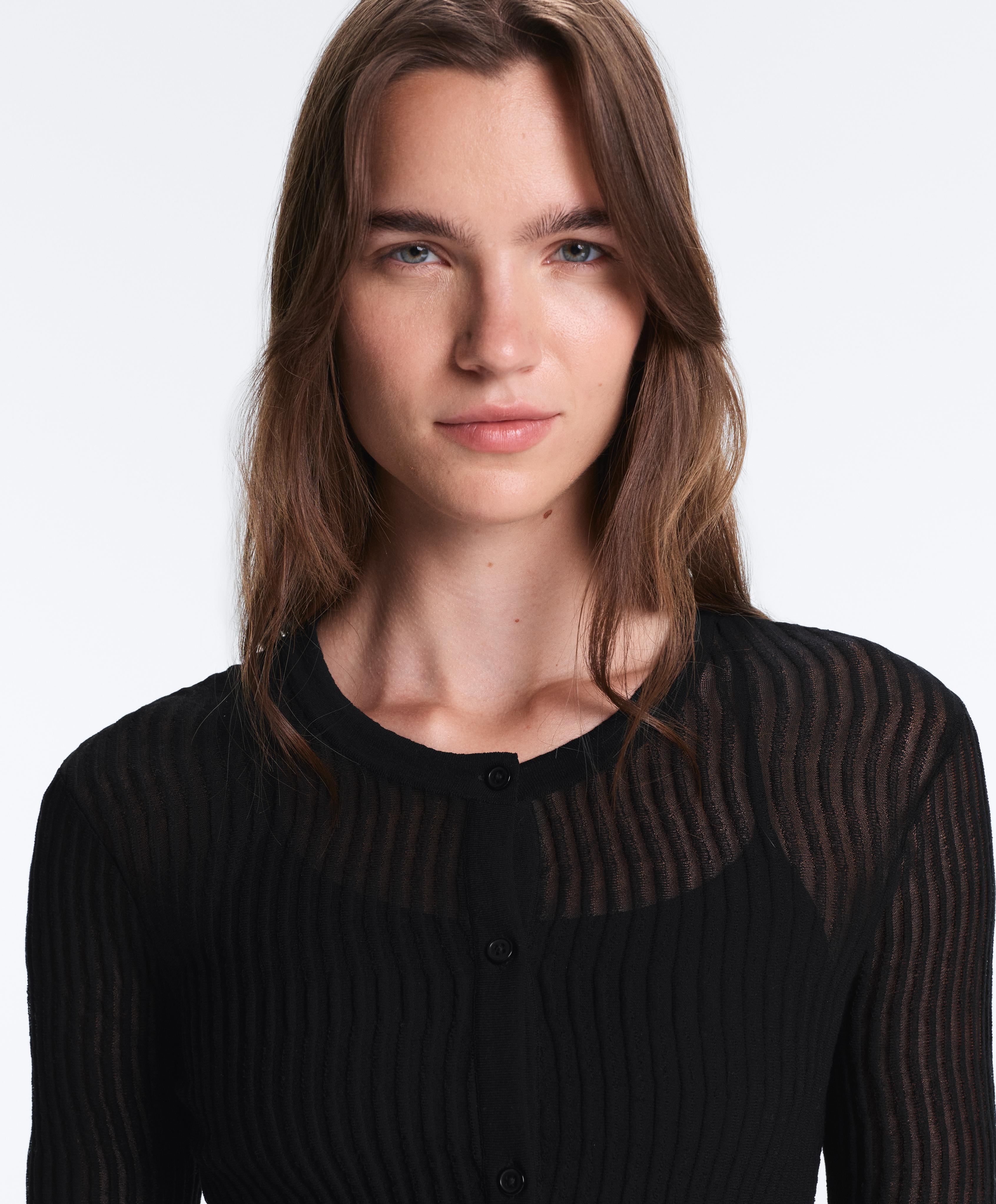 Sheer cotton-blend long-sleeve cardigan — BLACK