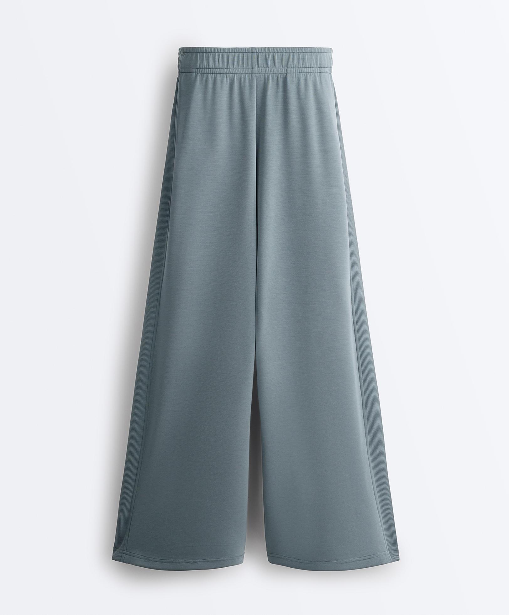 Side rib straight-leg trousers with soft-touch modal — DARK GREY-BLUE