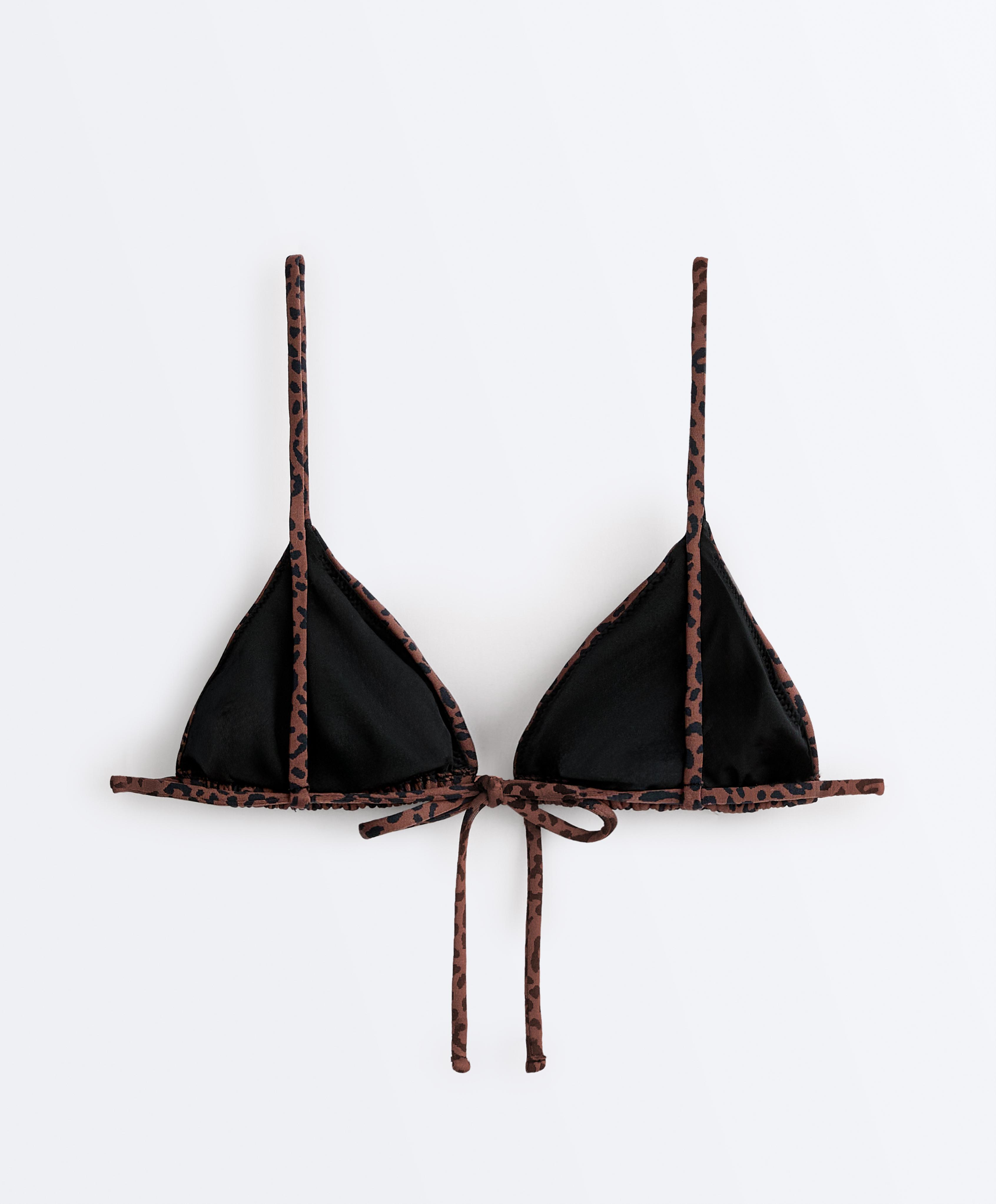 Leopard print triangle bikini top — BROWN