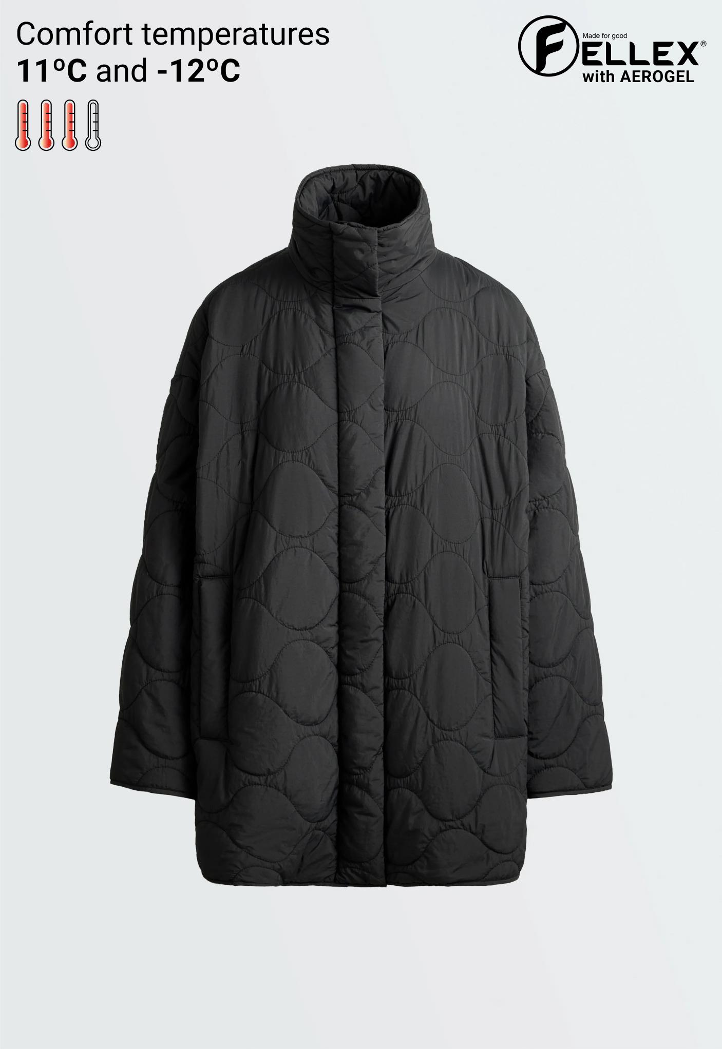 FELLEX® AEROGEL water-repellent padded midi jacket — BLACK