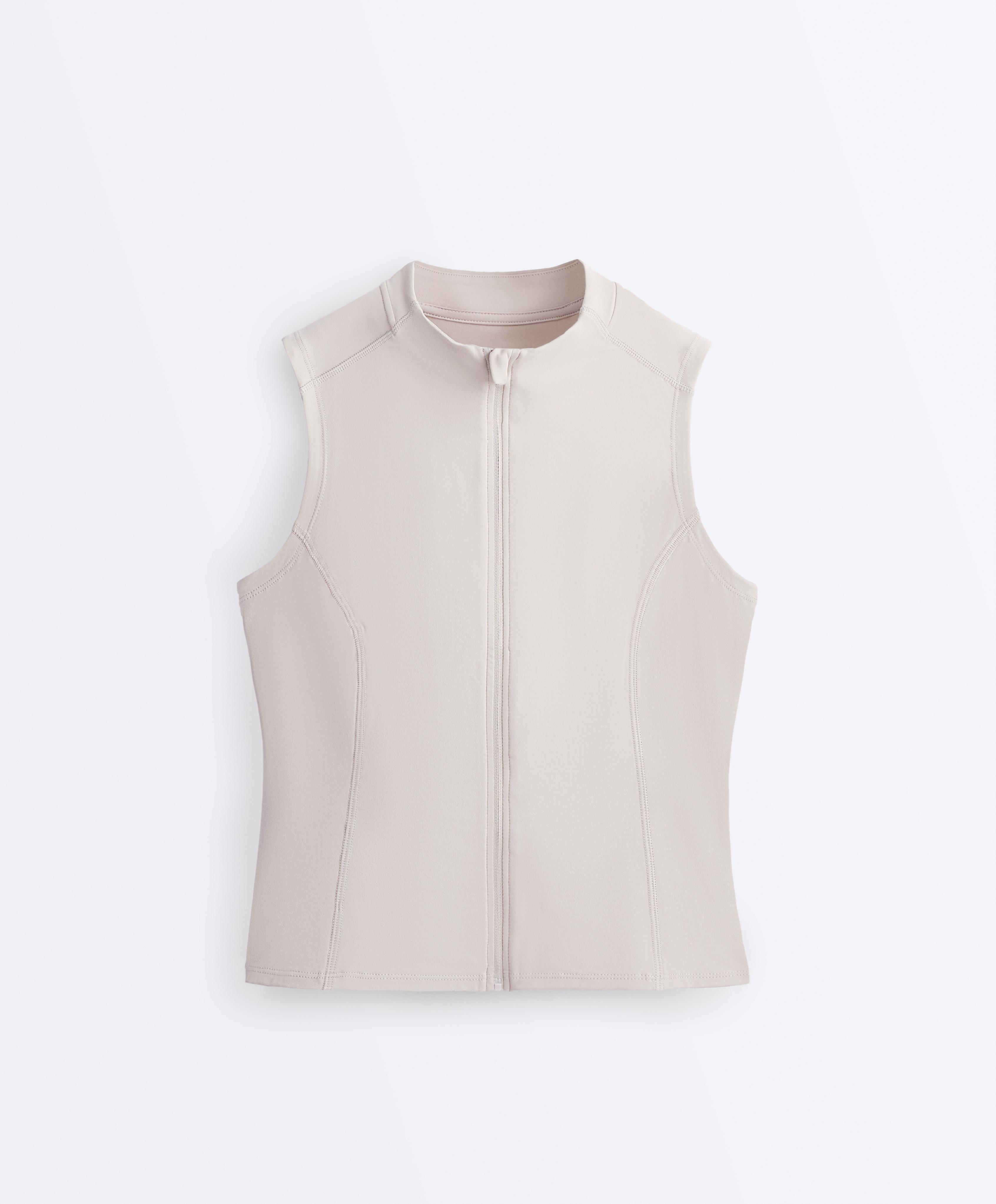 Sleeveless zip T-shirt — TAUPE                   