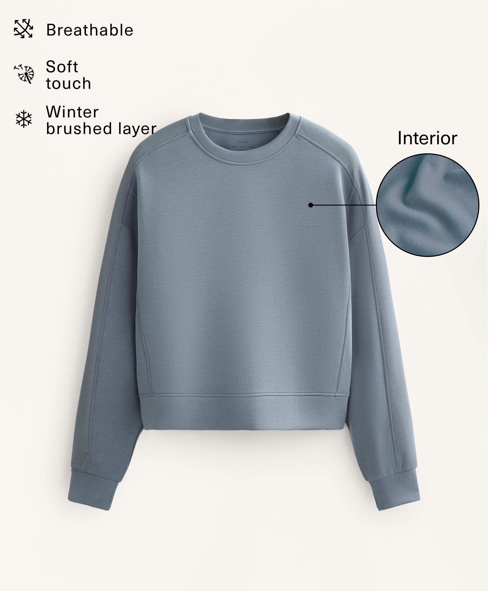 Side rib sweatshirt with brushed modal