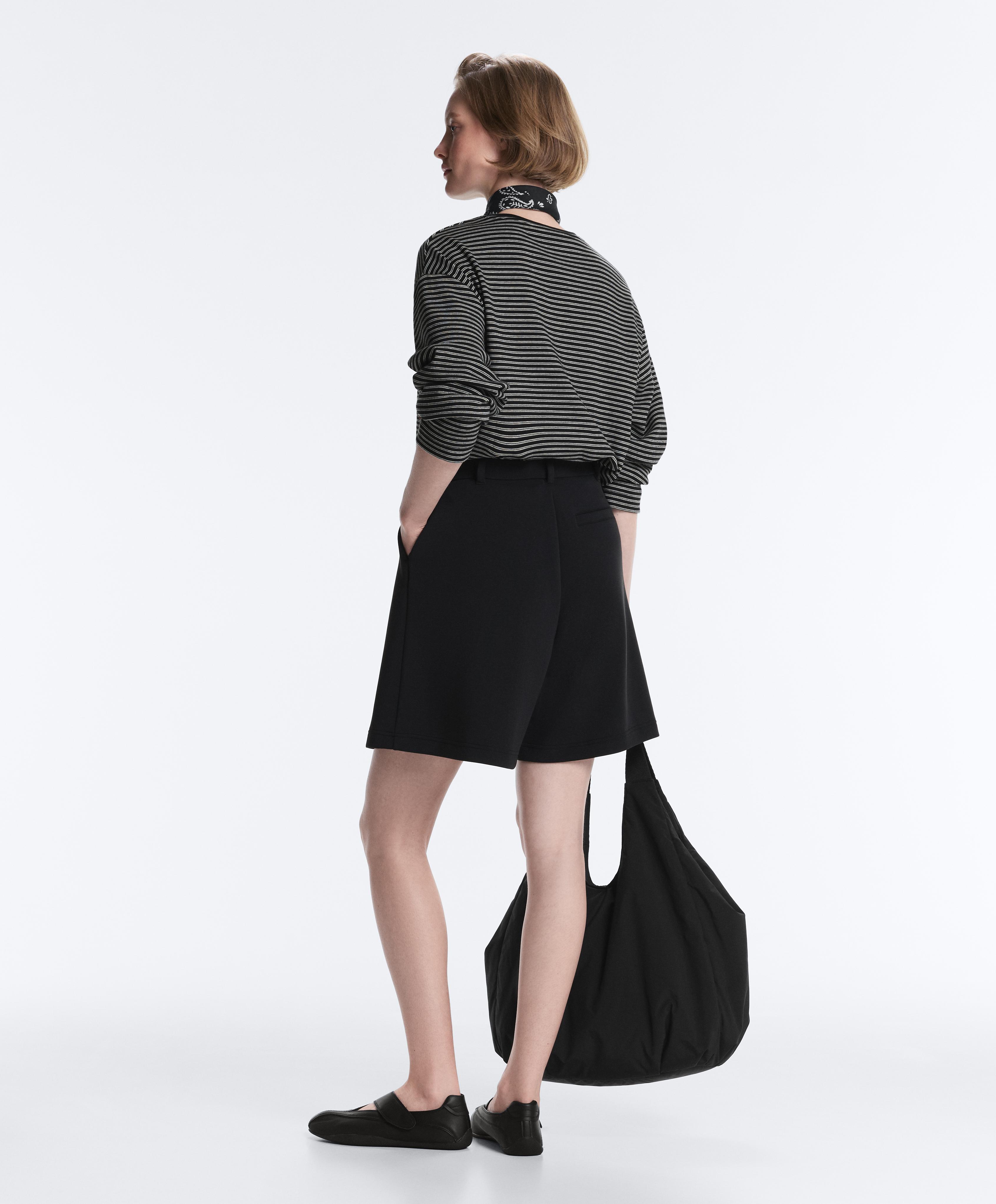 Soft-touch modal Bermuda shorts with pleats — BLACK