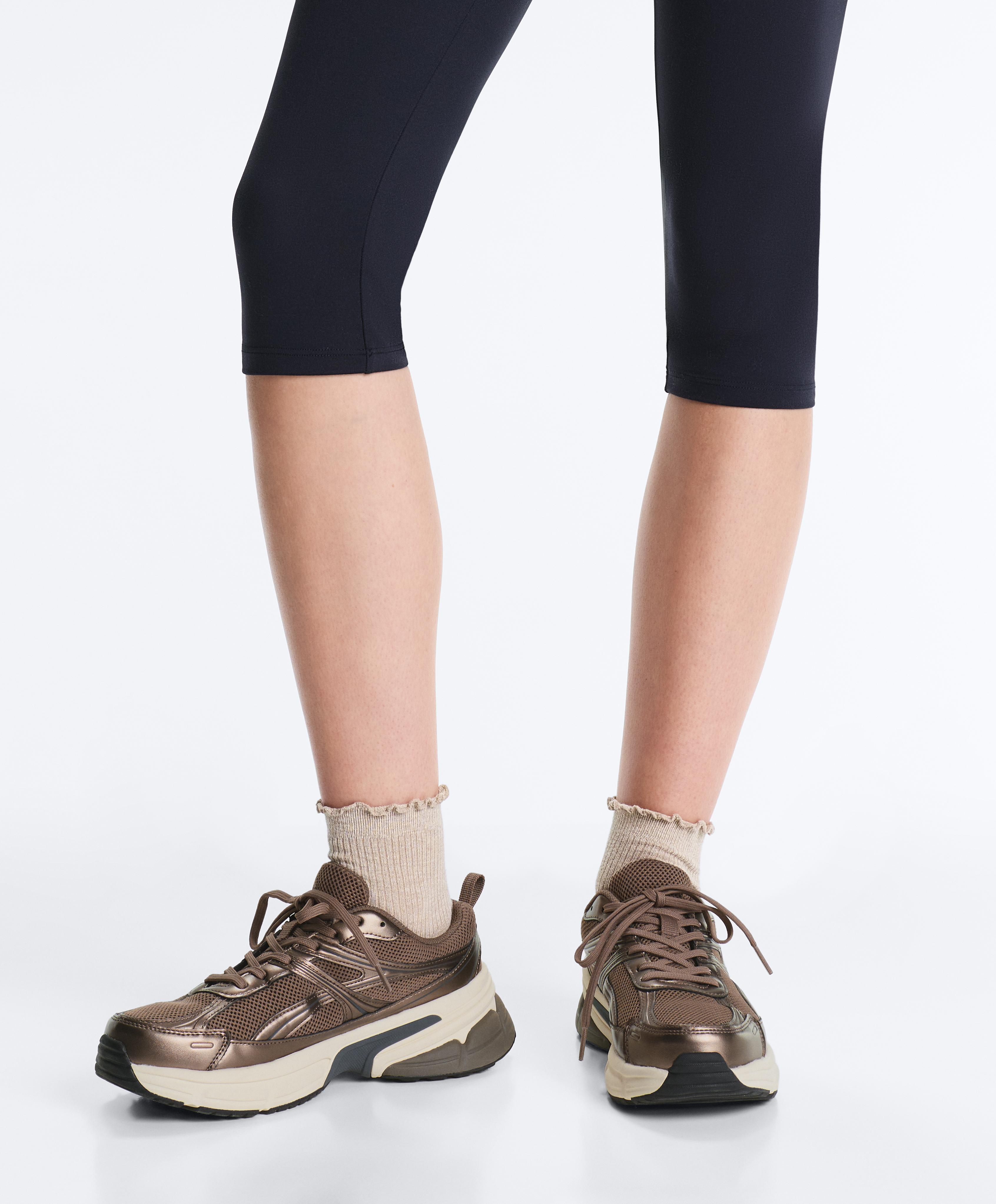 3 pairs of cotton blend quarter socks with curled edge — CHOCOLATE      