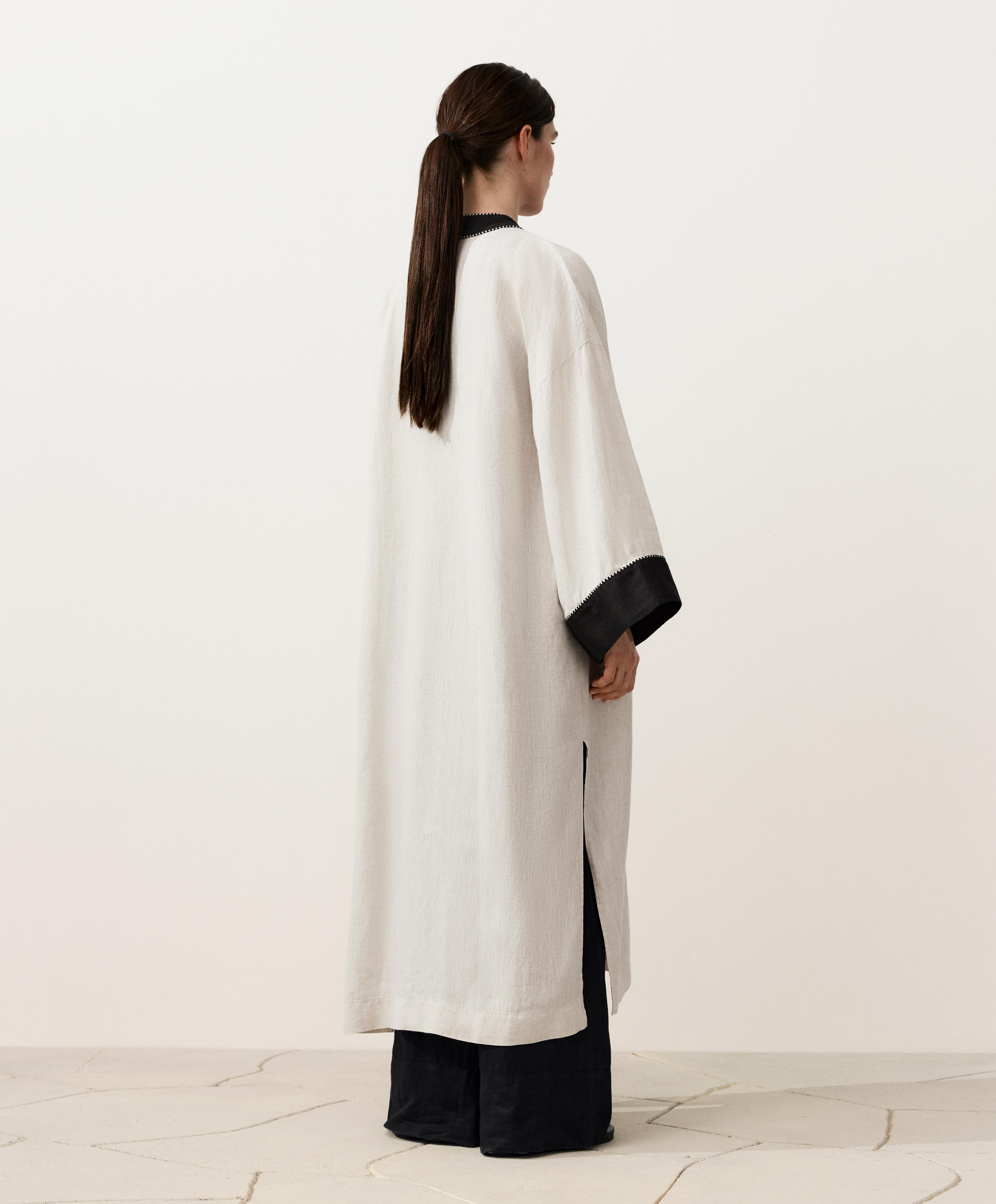 100% linen contrast Kaftan — SAND MELANGE