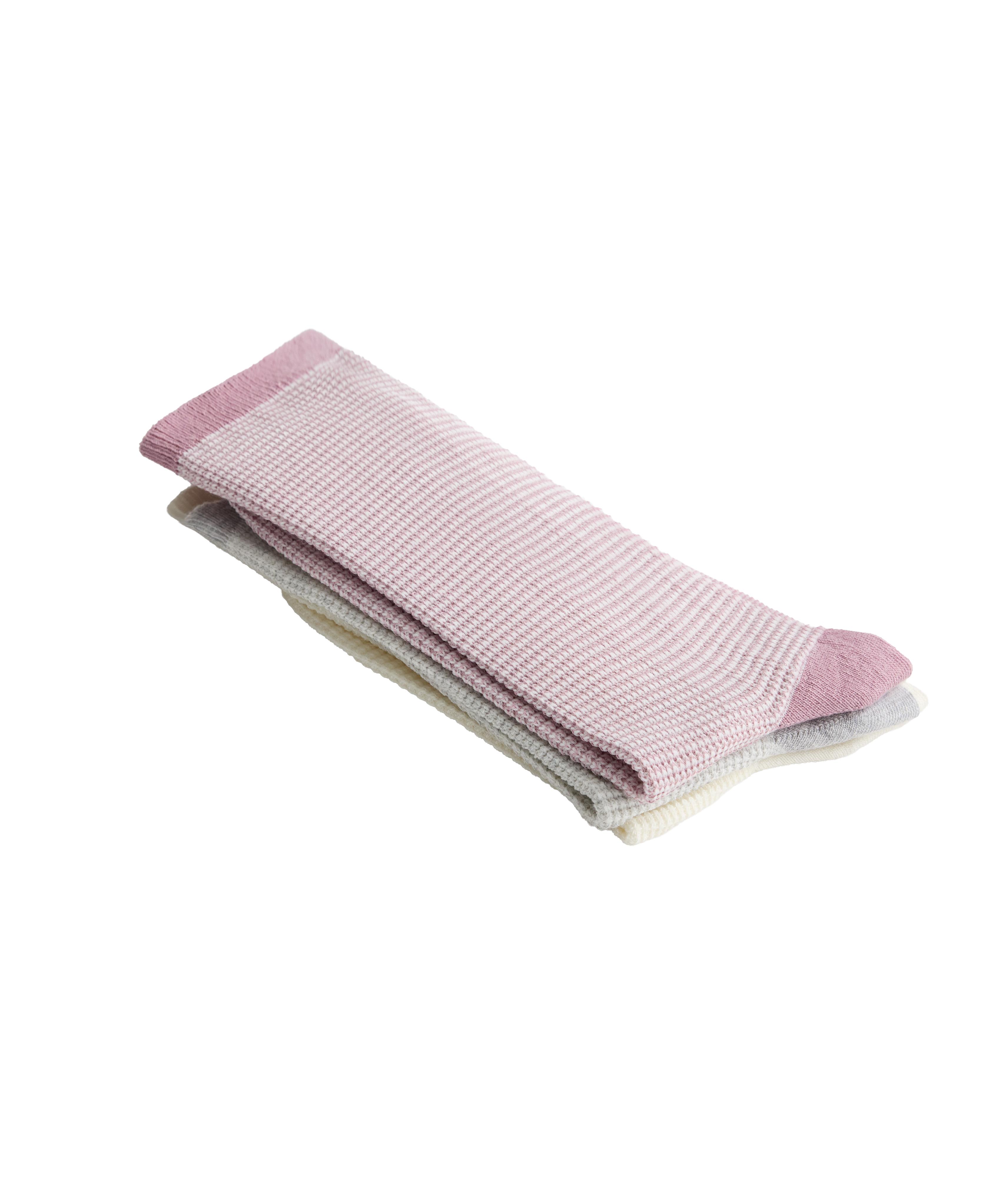 3 pairs of classic cotton textured socks — PINK-MAUVE