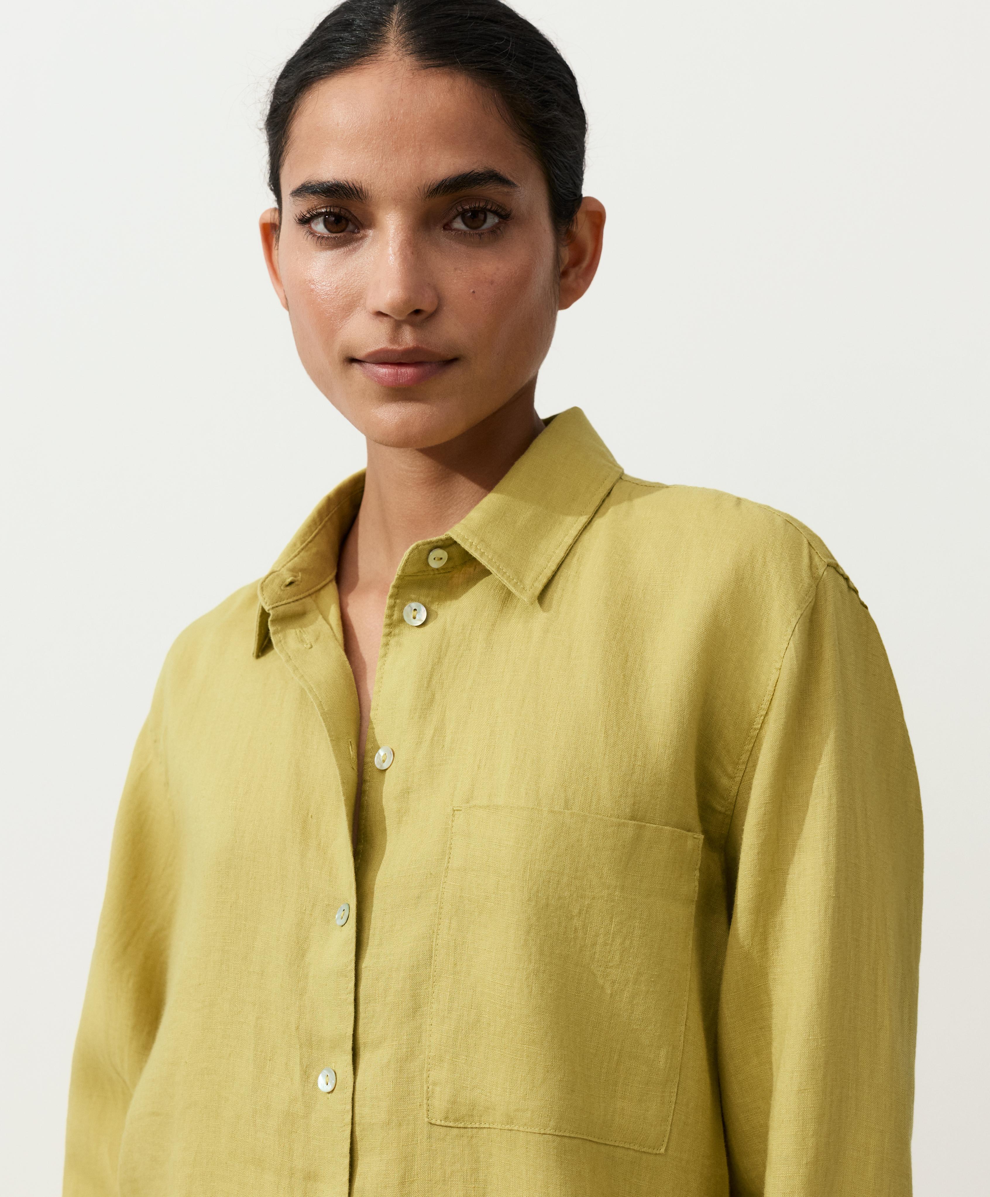 100% linen relaxed shirt — LIME GREEN