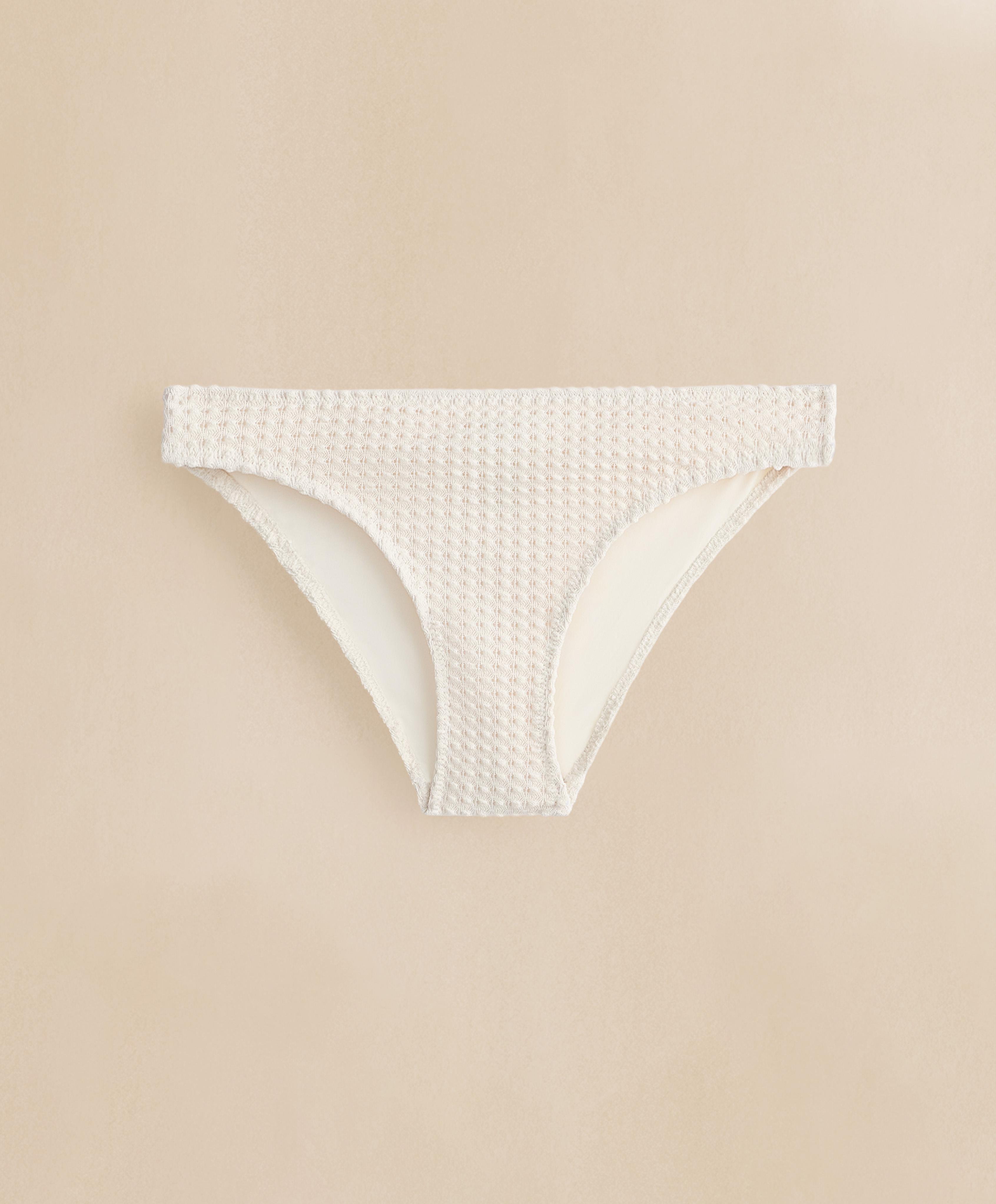 Bubble-texture crochet classic bikini briefs — ECRU
