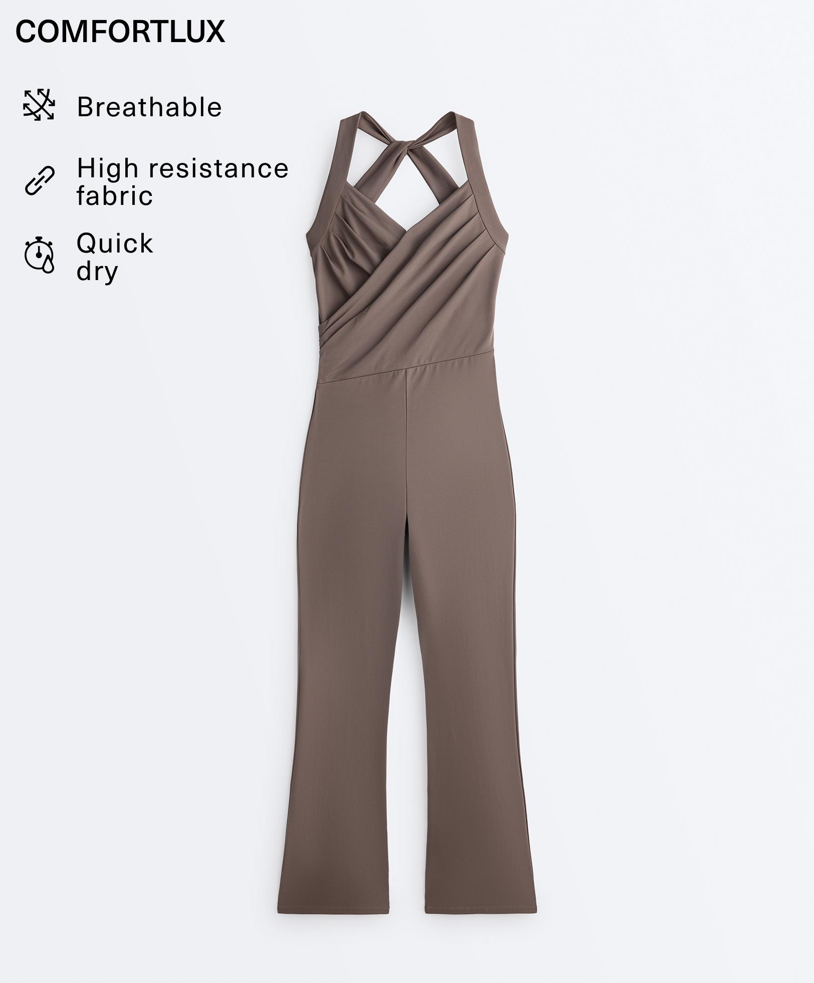 Crossover Comfortlux long flare jumpsuit — TAUPE-GREY 
