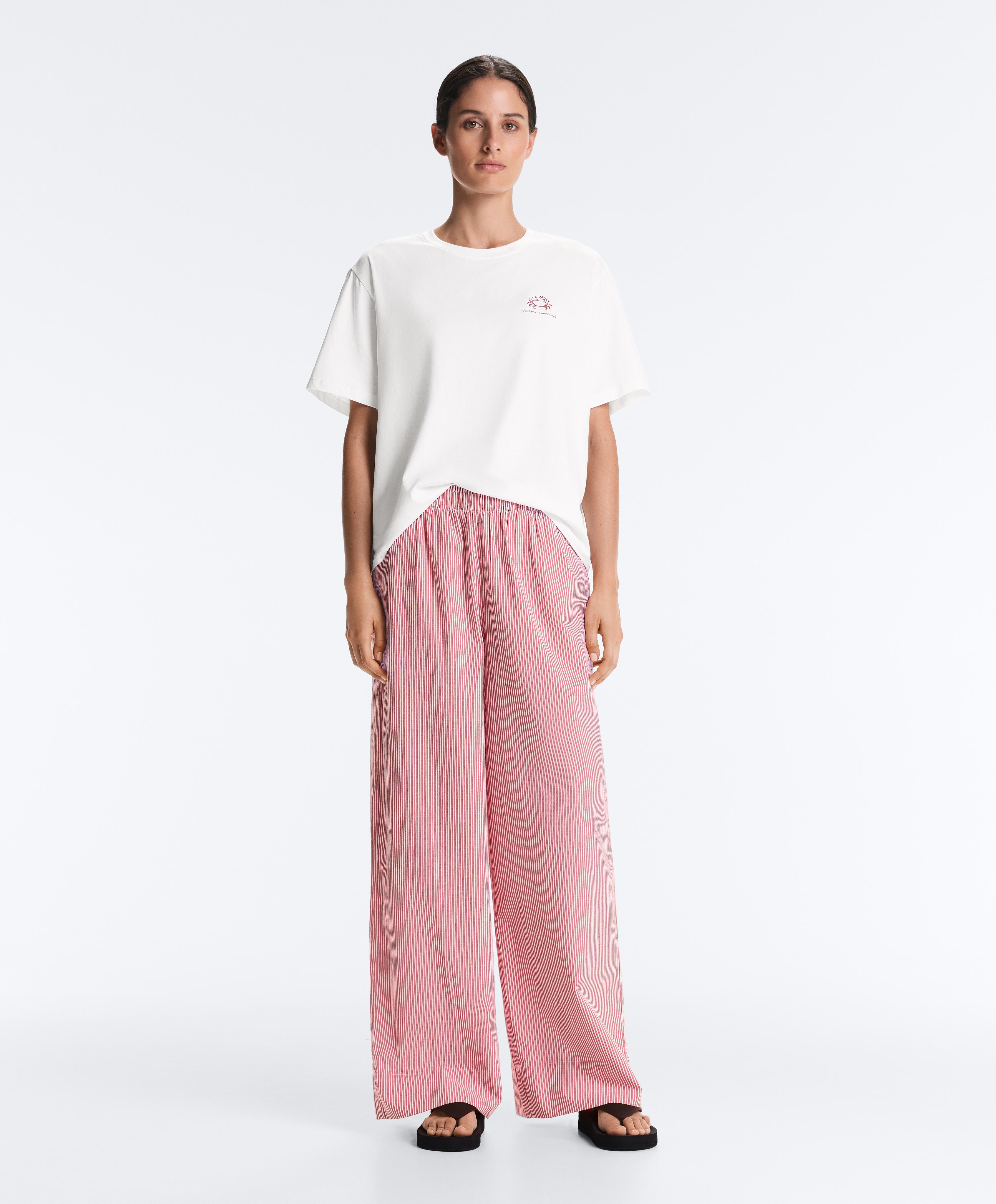 Pantalón recto 100% algodón estampado rayas