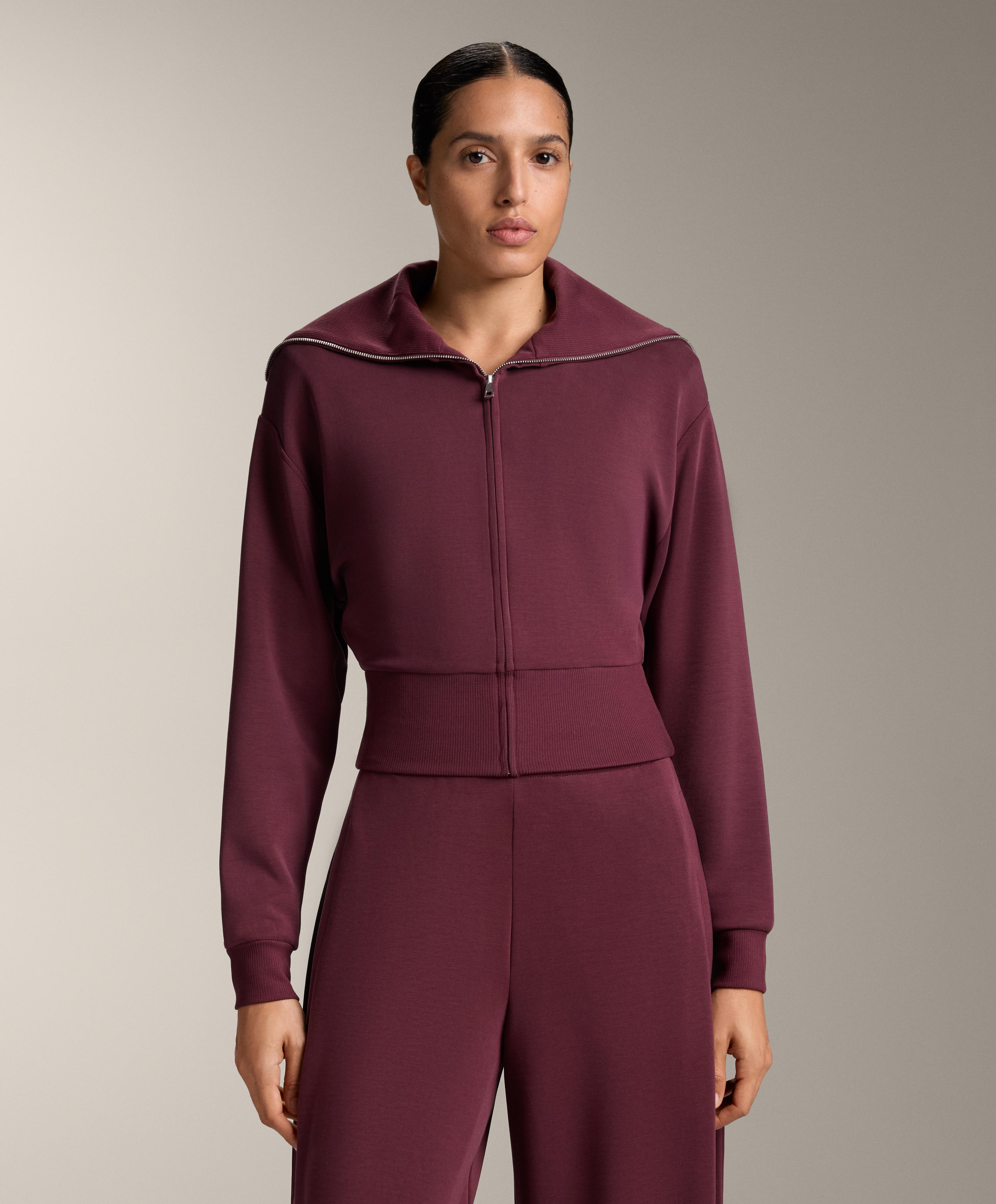 Fitted waist knit collar jacket with modal — MAROON