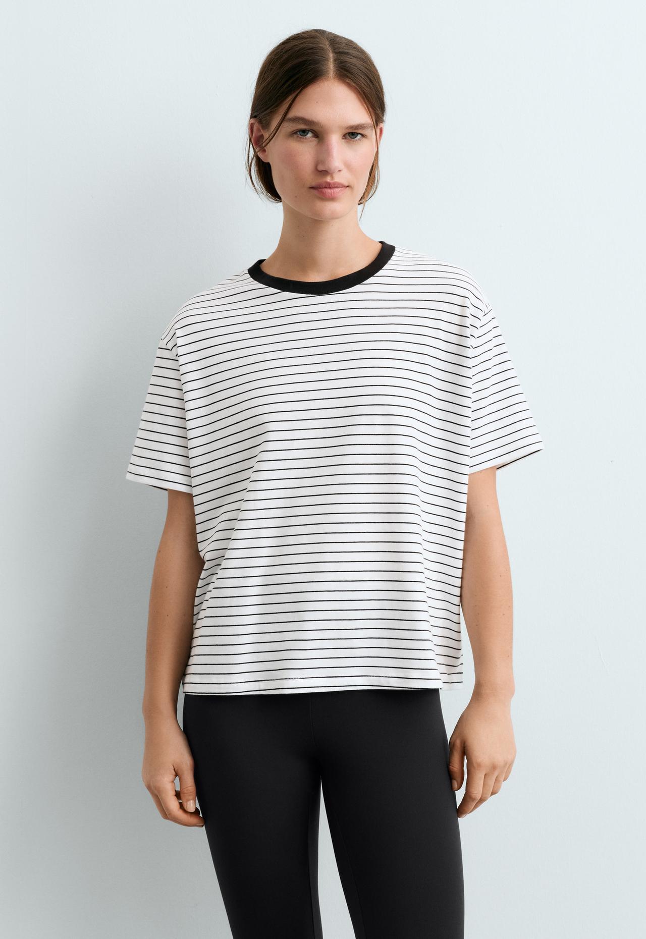 Boxy short-sleeved striped cotton blend T-shirt — WHITE 