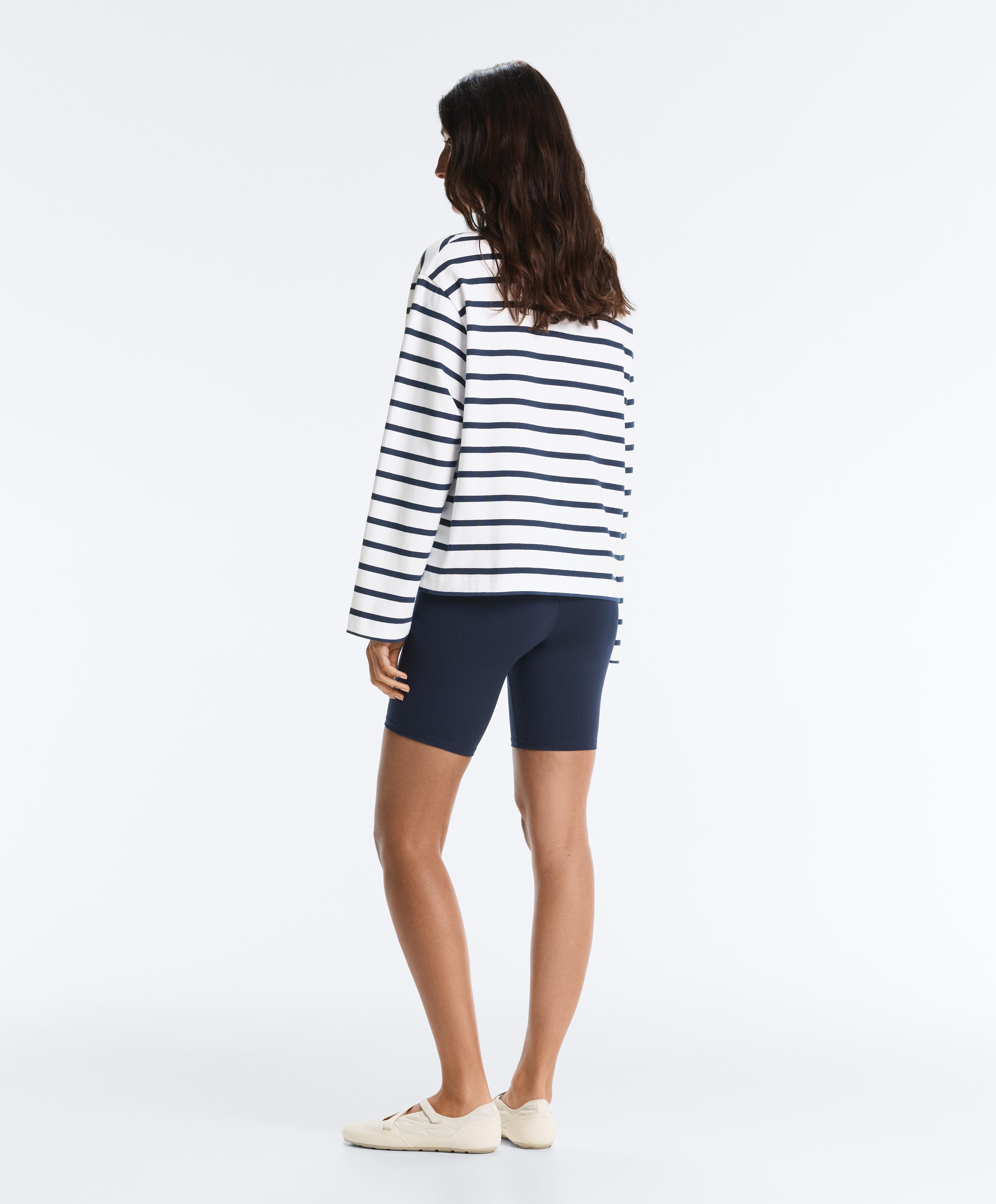 Boxy oversize striped cotton blend long sleeve T-shirt — NAVY BLUE