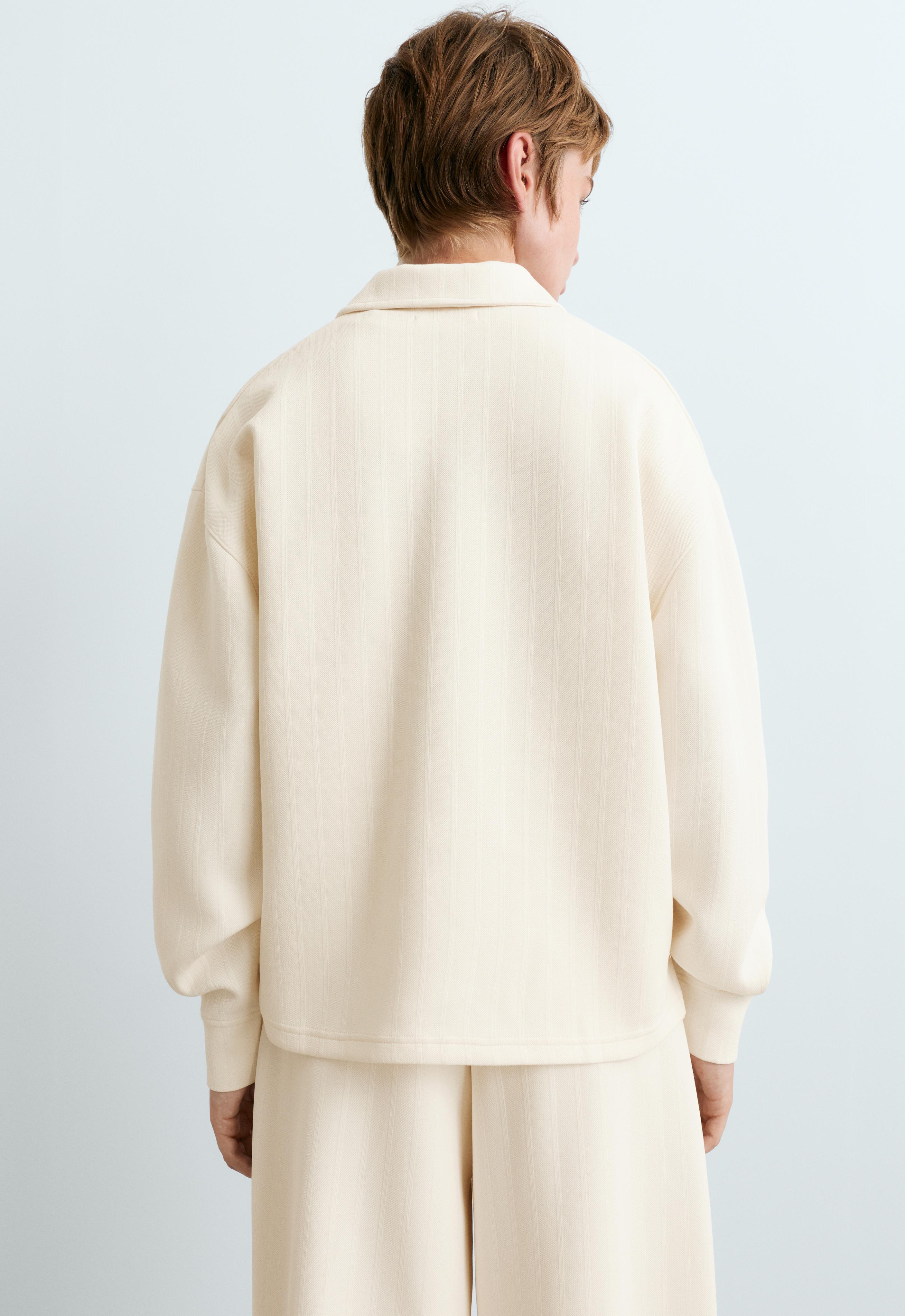 Striped cotton piqué polo shirt — PALE ECRU