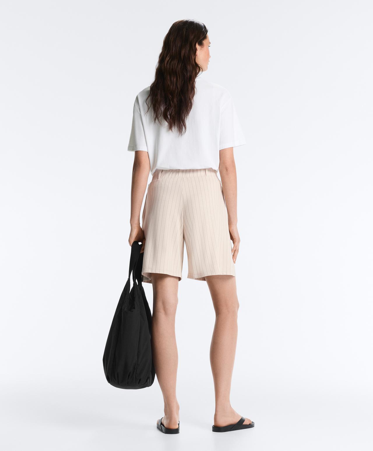 Wide striped pleated bermuda shorts — SANDY          