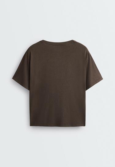 Boxy short-sleeved cotton blend T-shirt — BROWN 5
