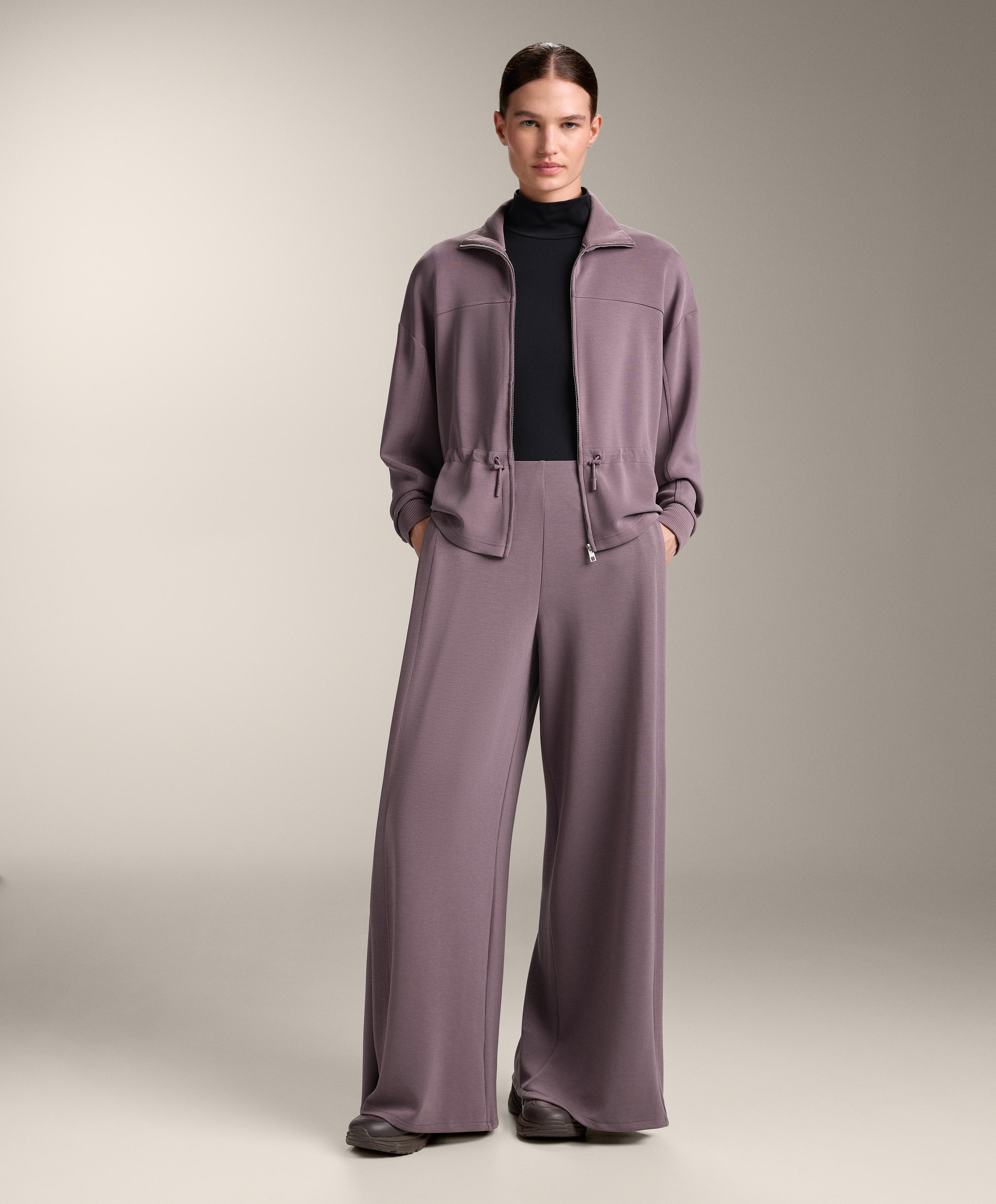 Soft-touch modal jacket with adjustable waist and high collar