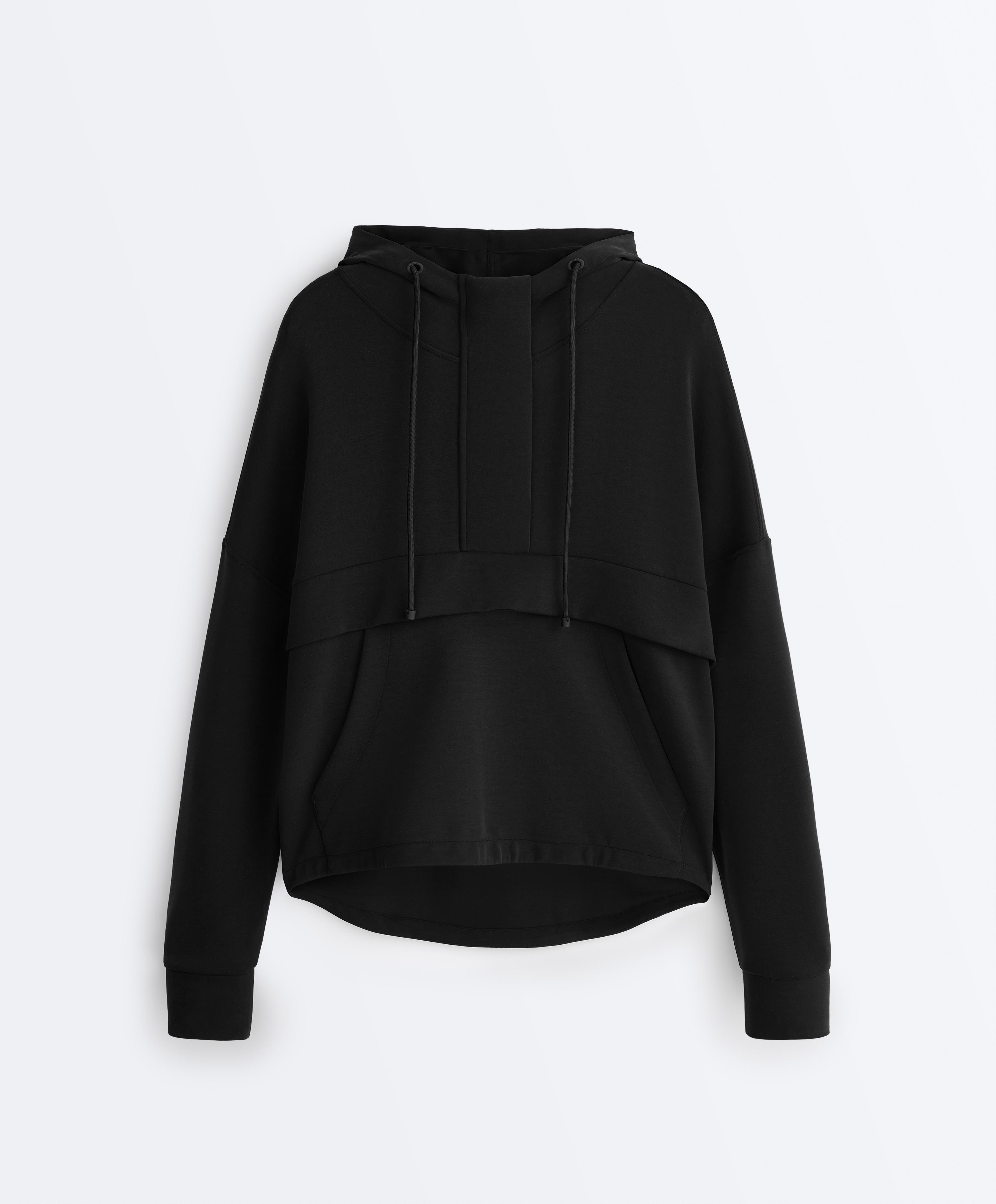 Soft-touch modal sweatshirt with zip — BLACK