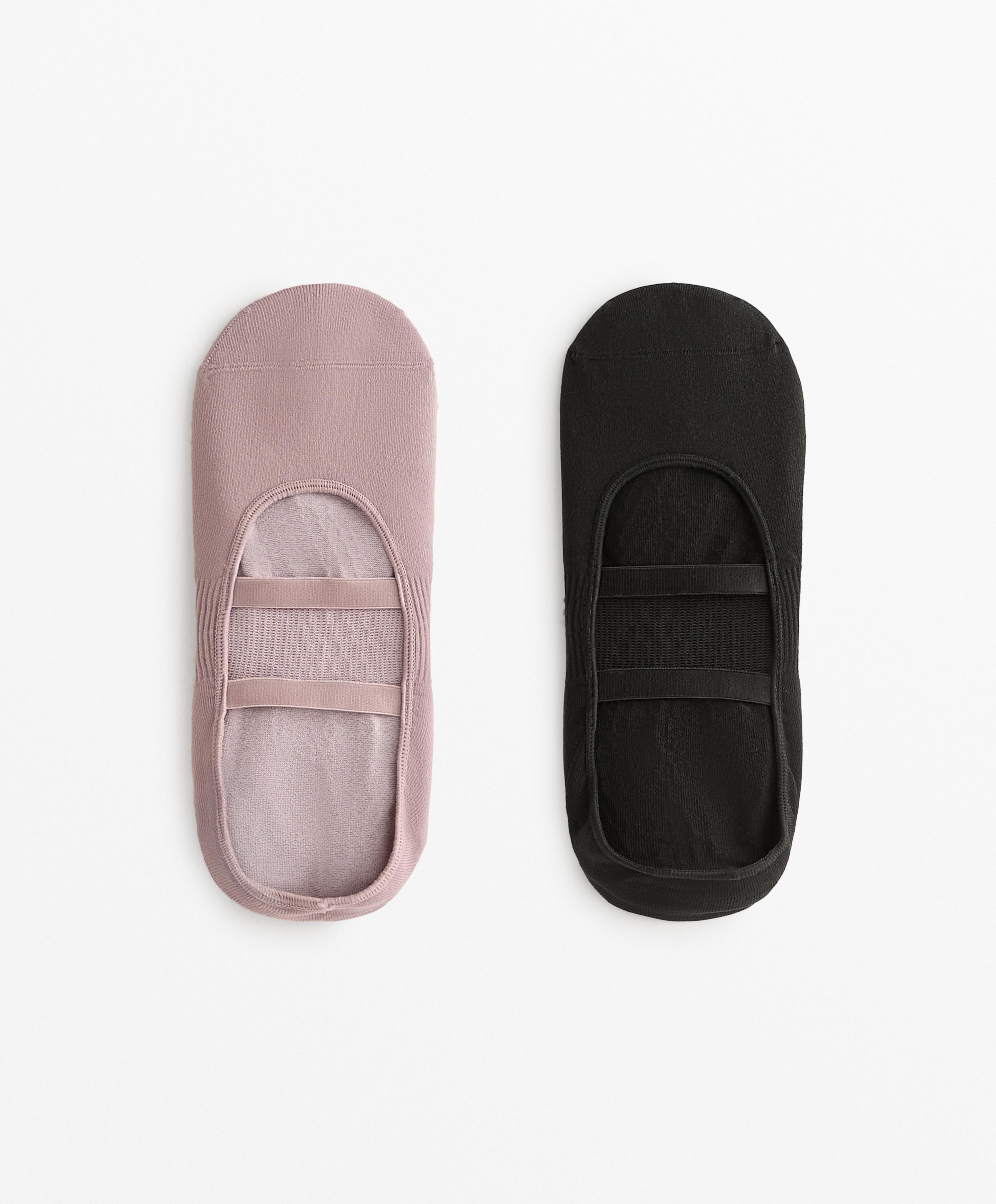 2 pairs of polyamide blend yoga and Pilates socks with parallel straps